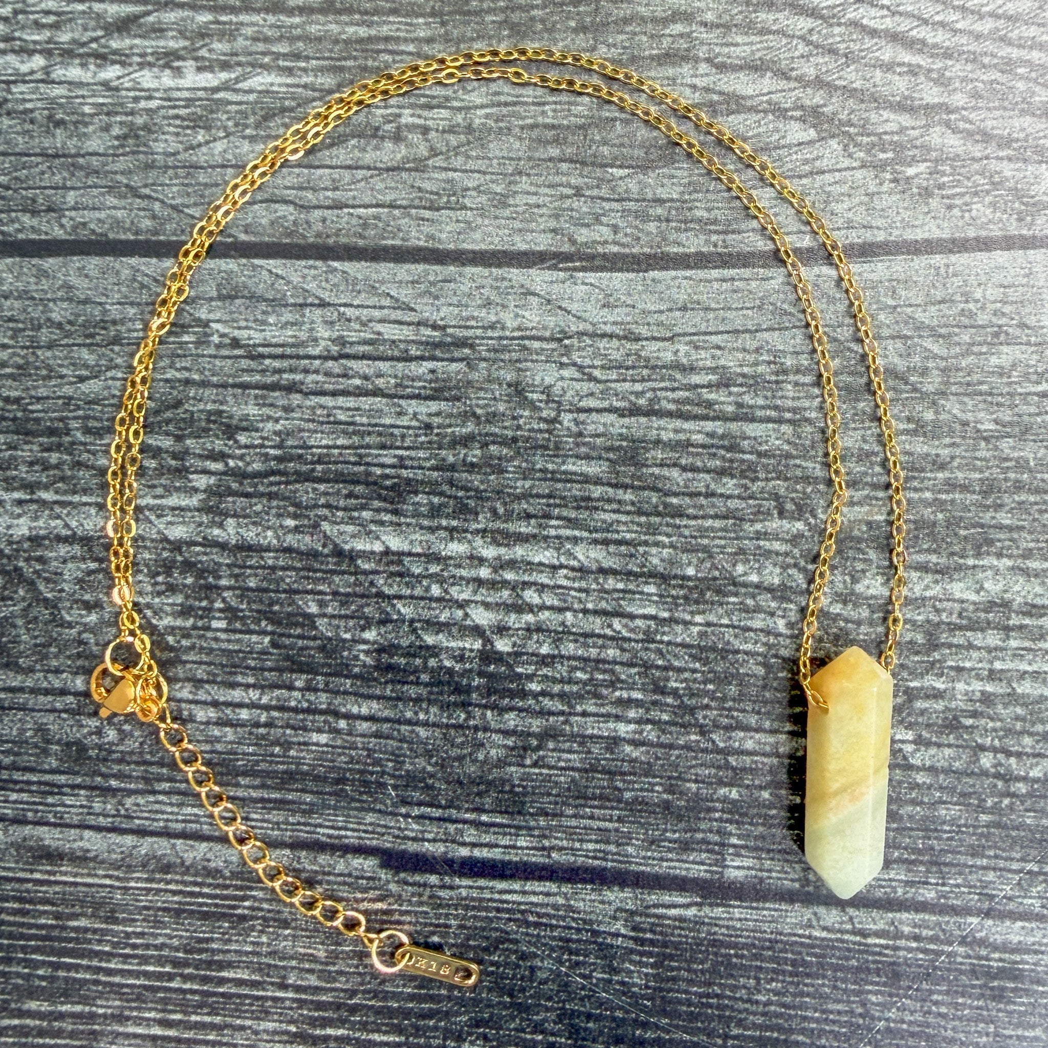 Golden Meadow one-of-a-kind Black Gold Amazonite Point Necklace on gold stainless steel chain