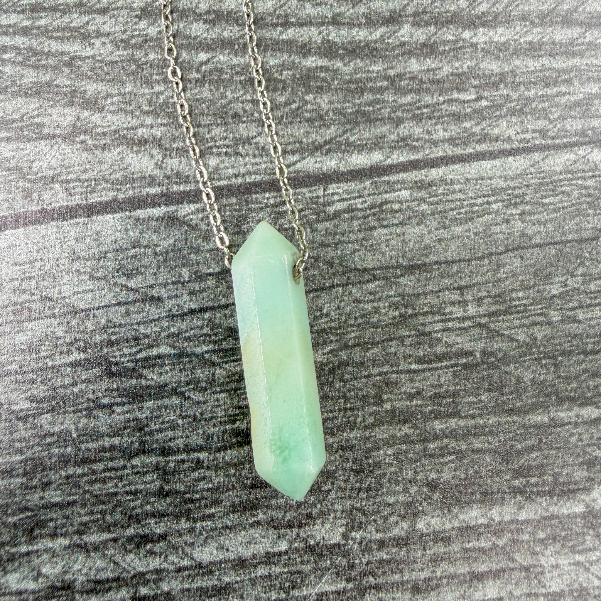 Sea Glass one-of-a-kind Black Gold Amazonite Point Necklace on stainless steel chain