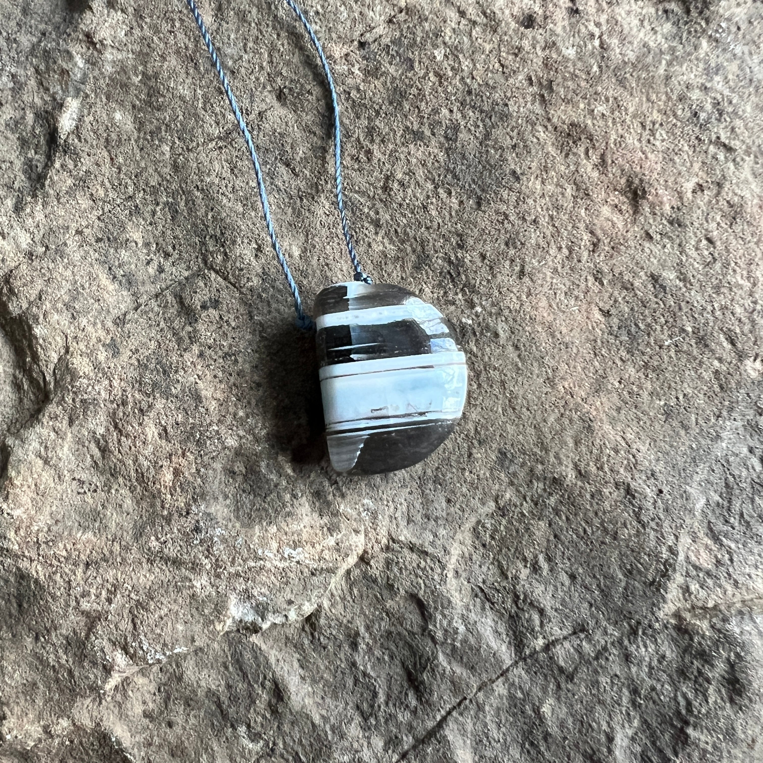 Blue Banded Opal Half Moon Necklace