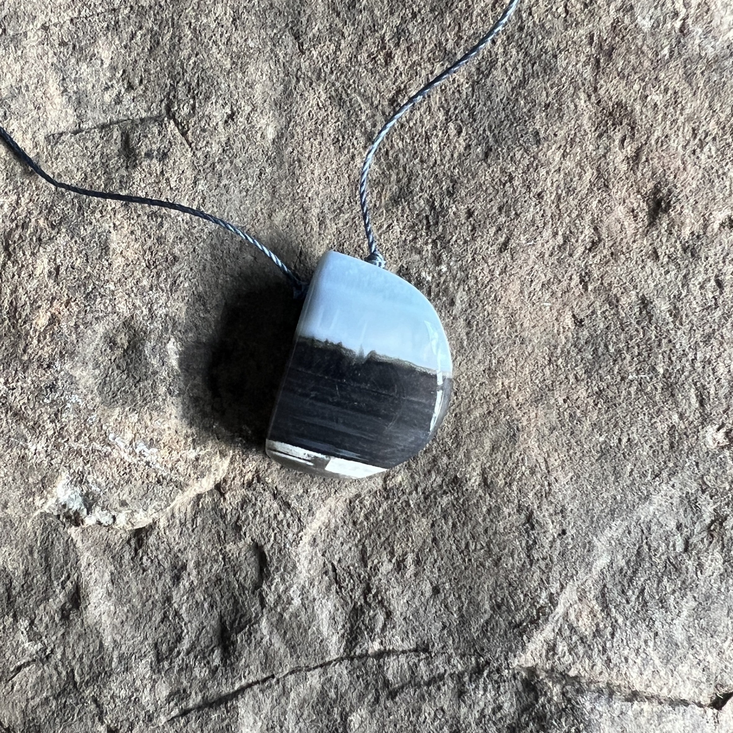 Blue Banded Opal Half Moon Necklace