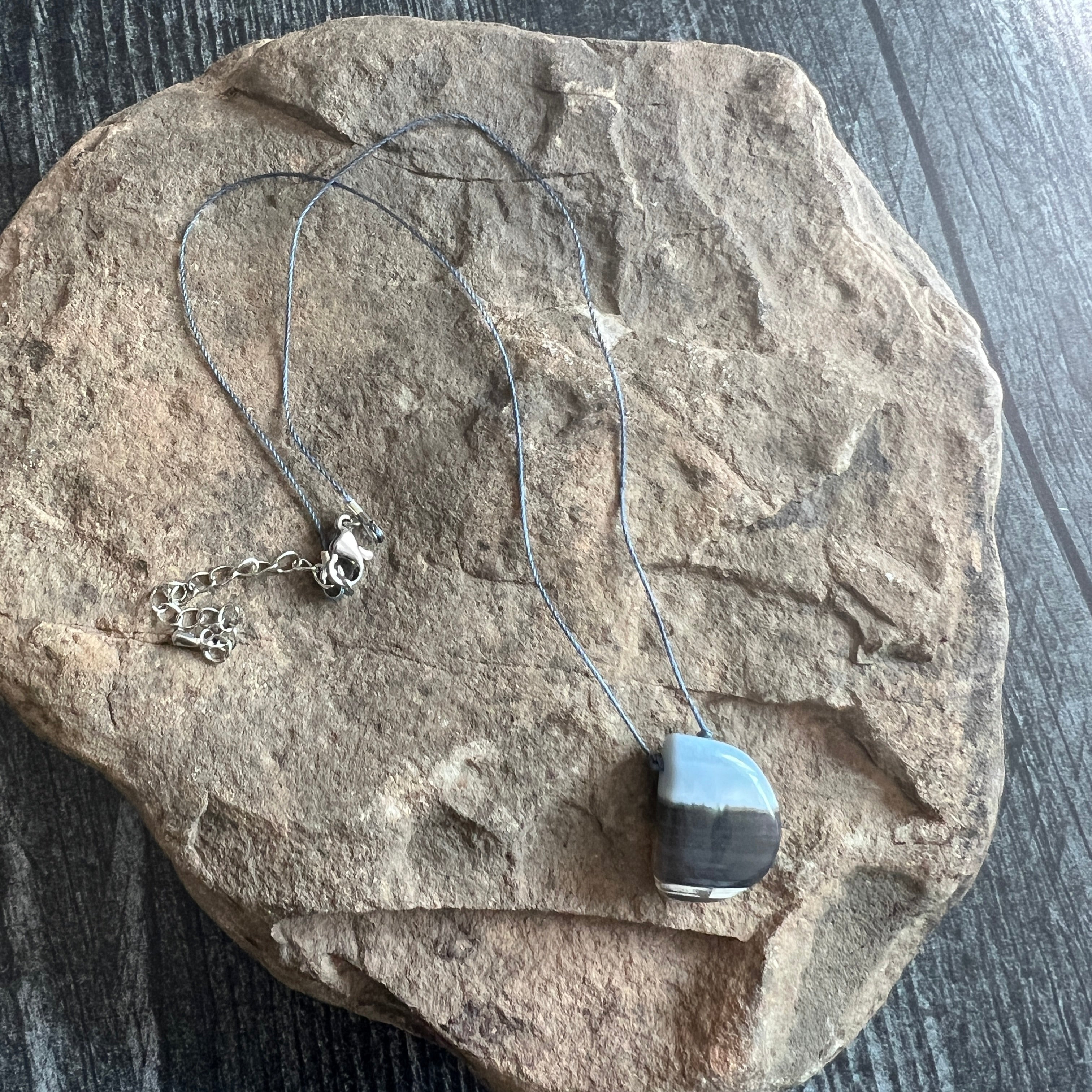 Blue Banded Opal Half Moon Necklace | Natural Ethiopian Opal Jewelry