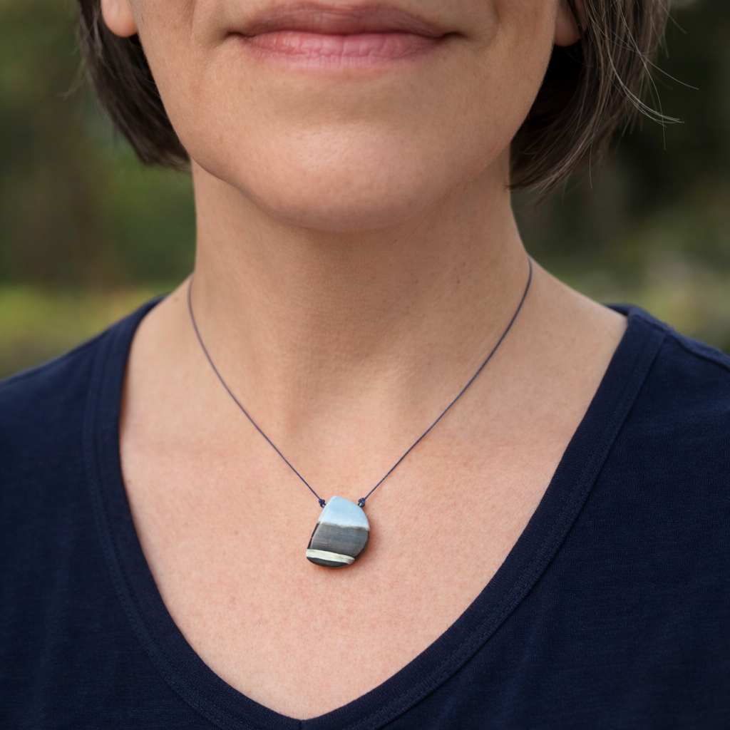 Blue Banded Opal Half Moon Necklace | Natural Ethiopian Opal Jewelry