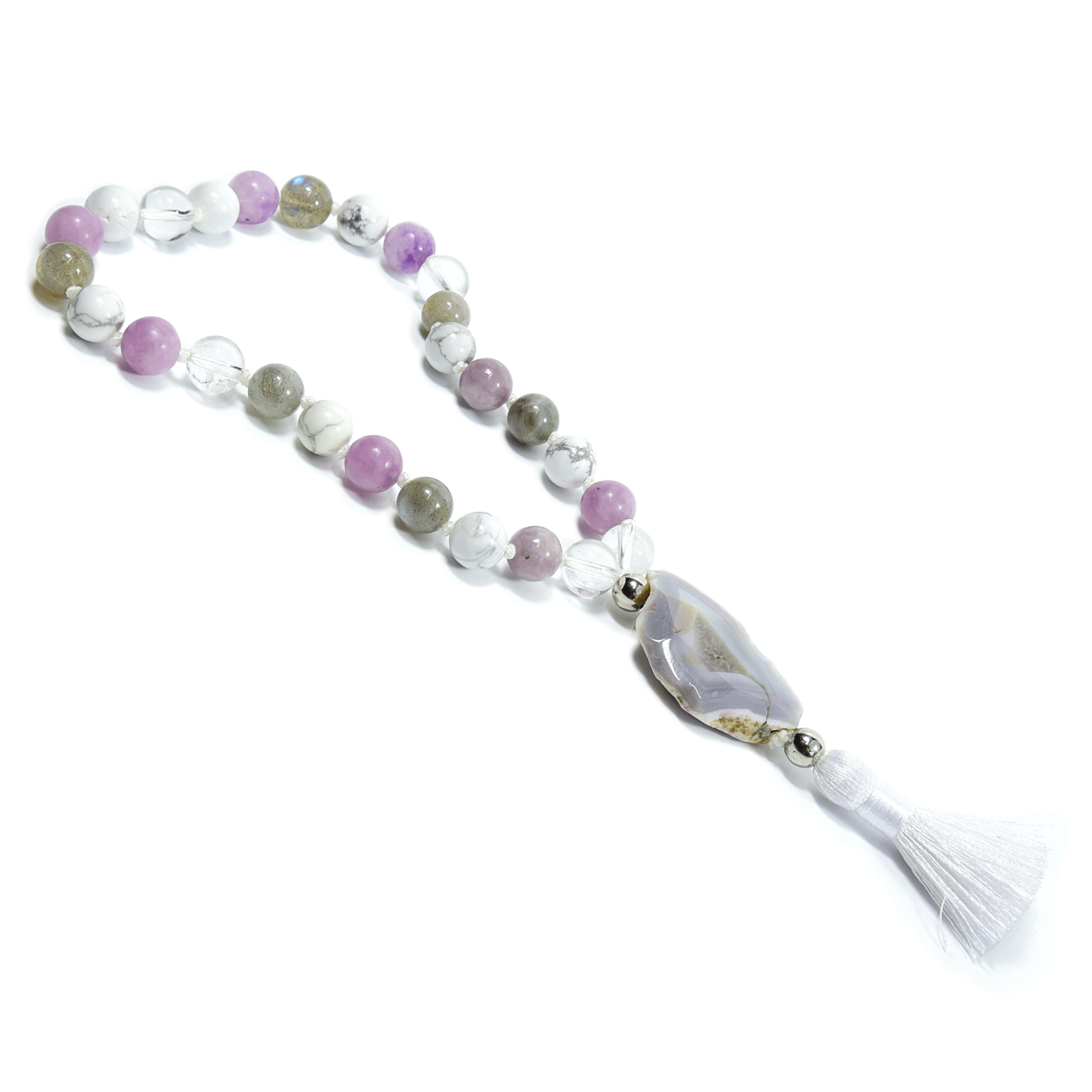 Crown Chakra Meditation Mala – 27 Beads of Clear Quartz & Labradorite