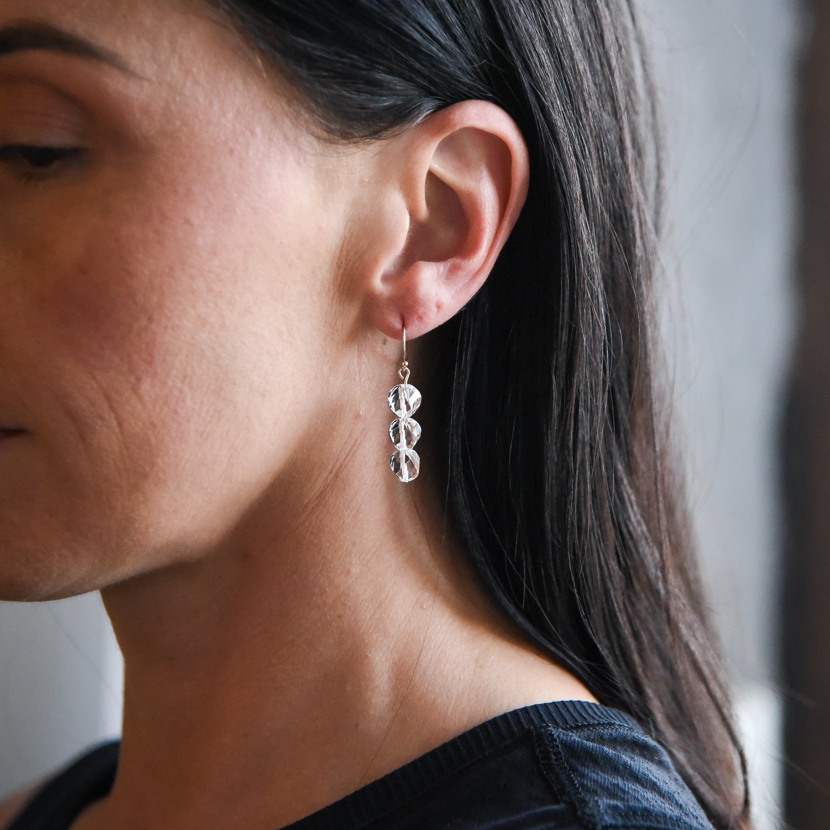 Clear Quartz Spiral Sphere Earrings