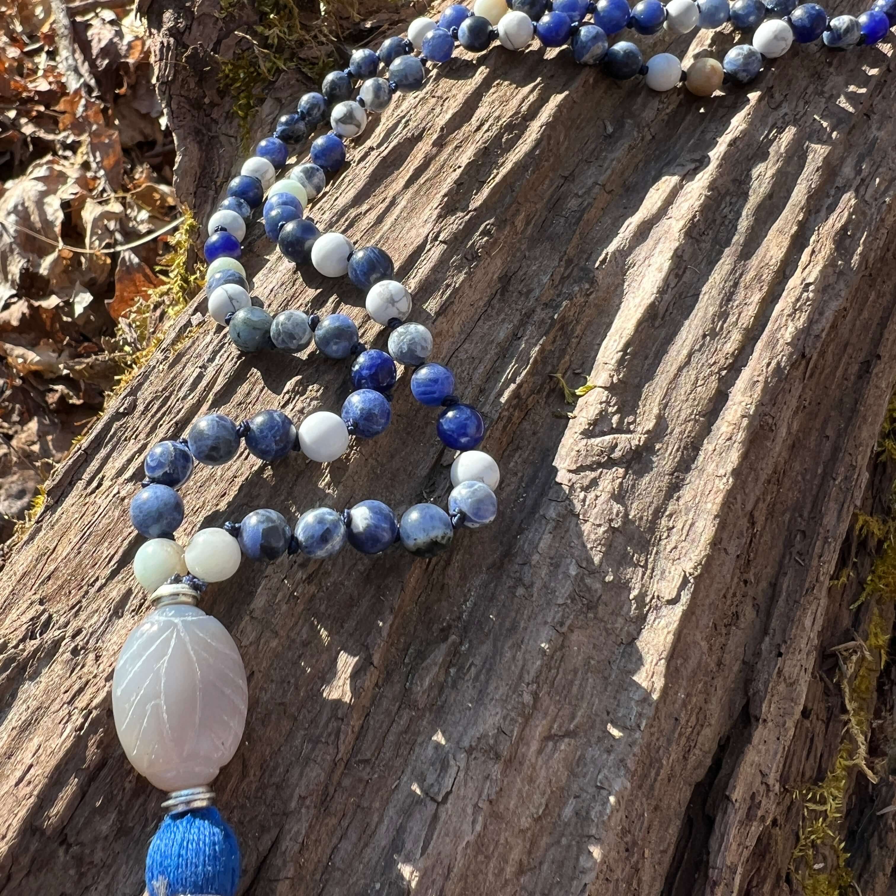Clear Communication Meditation Mala - Sodalite, Howlite, & Amazonite