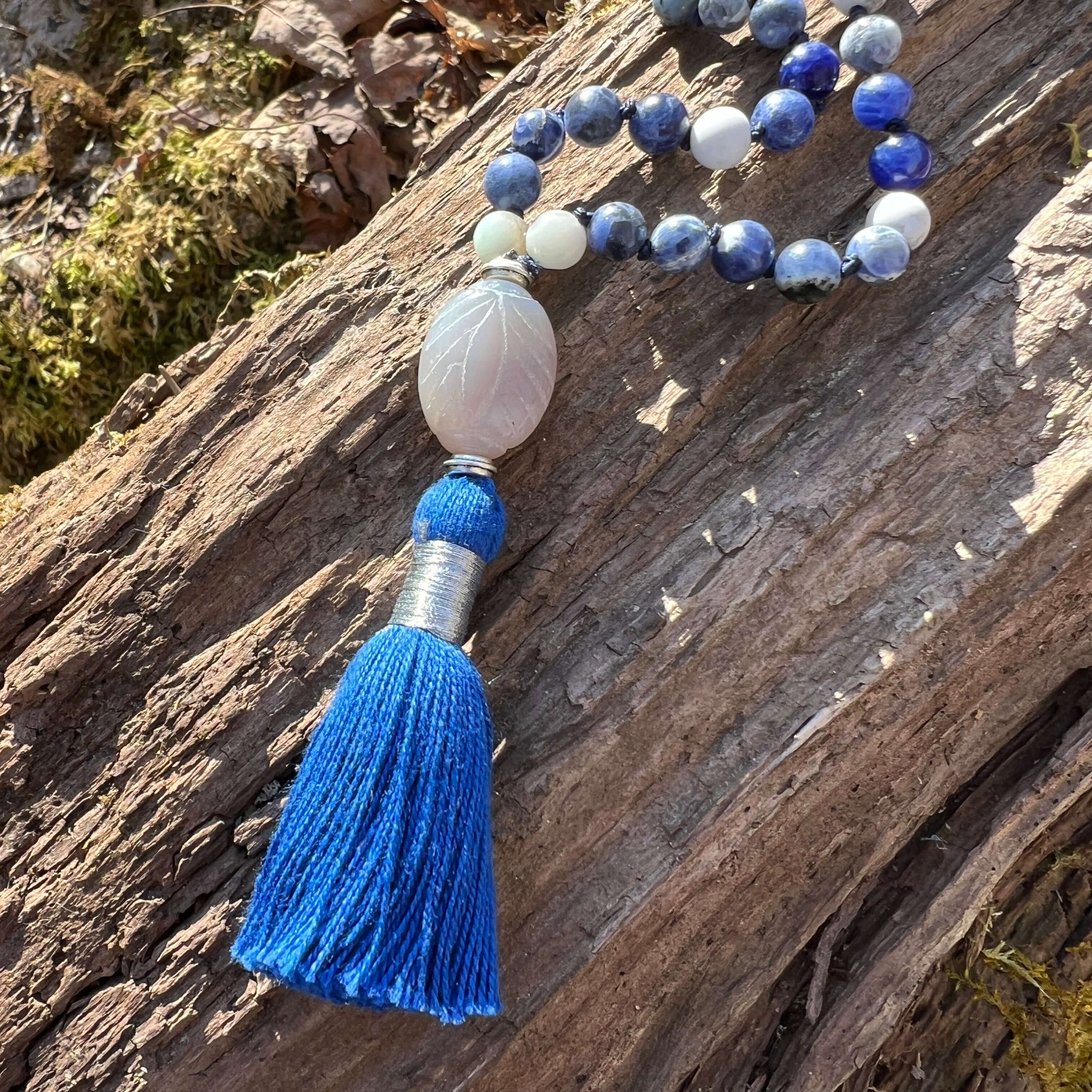 Clear Communication Meditation Mala - Sodalite, Howlite, & Amazonite