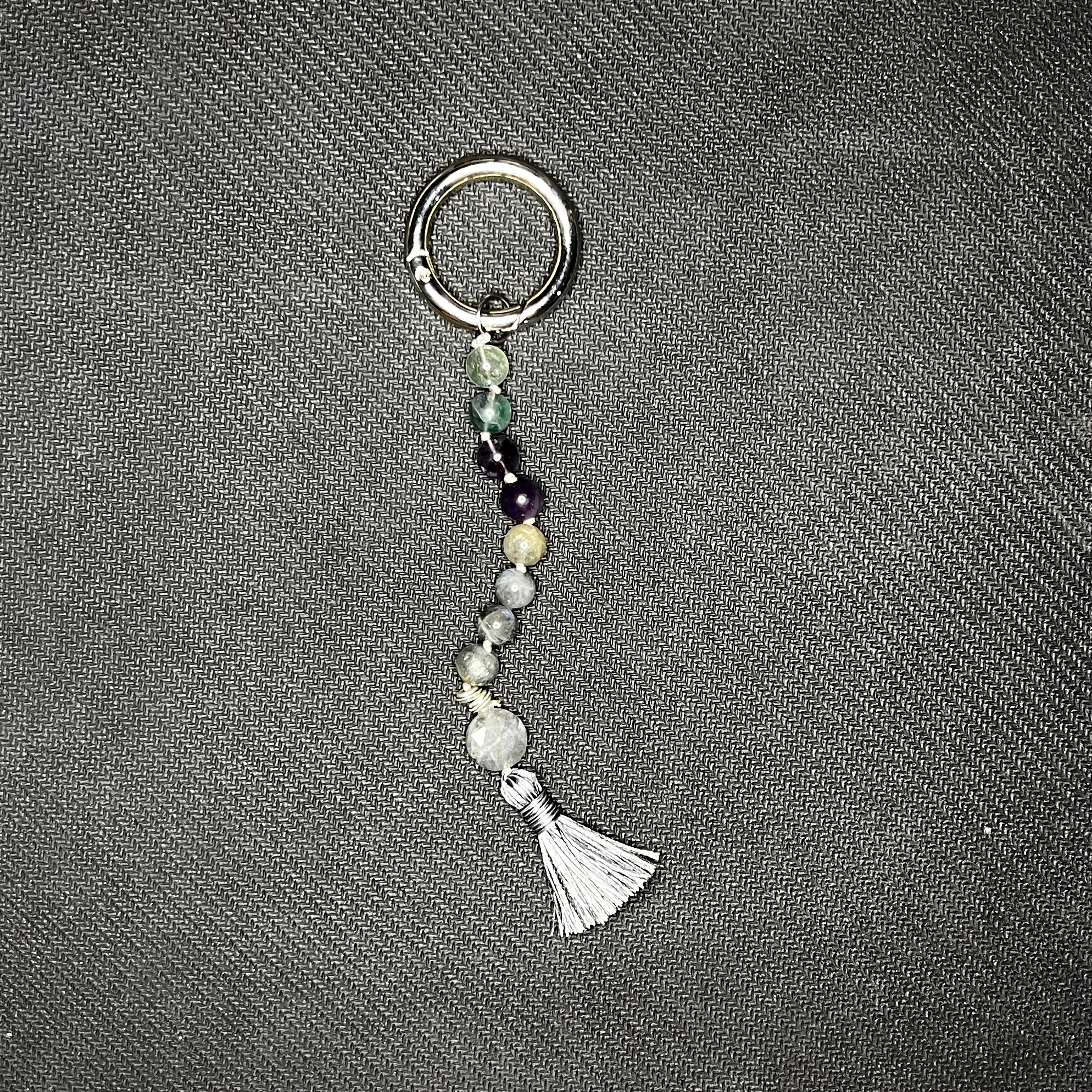 Fluorite and Labradorite Gemstone Keychain
