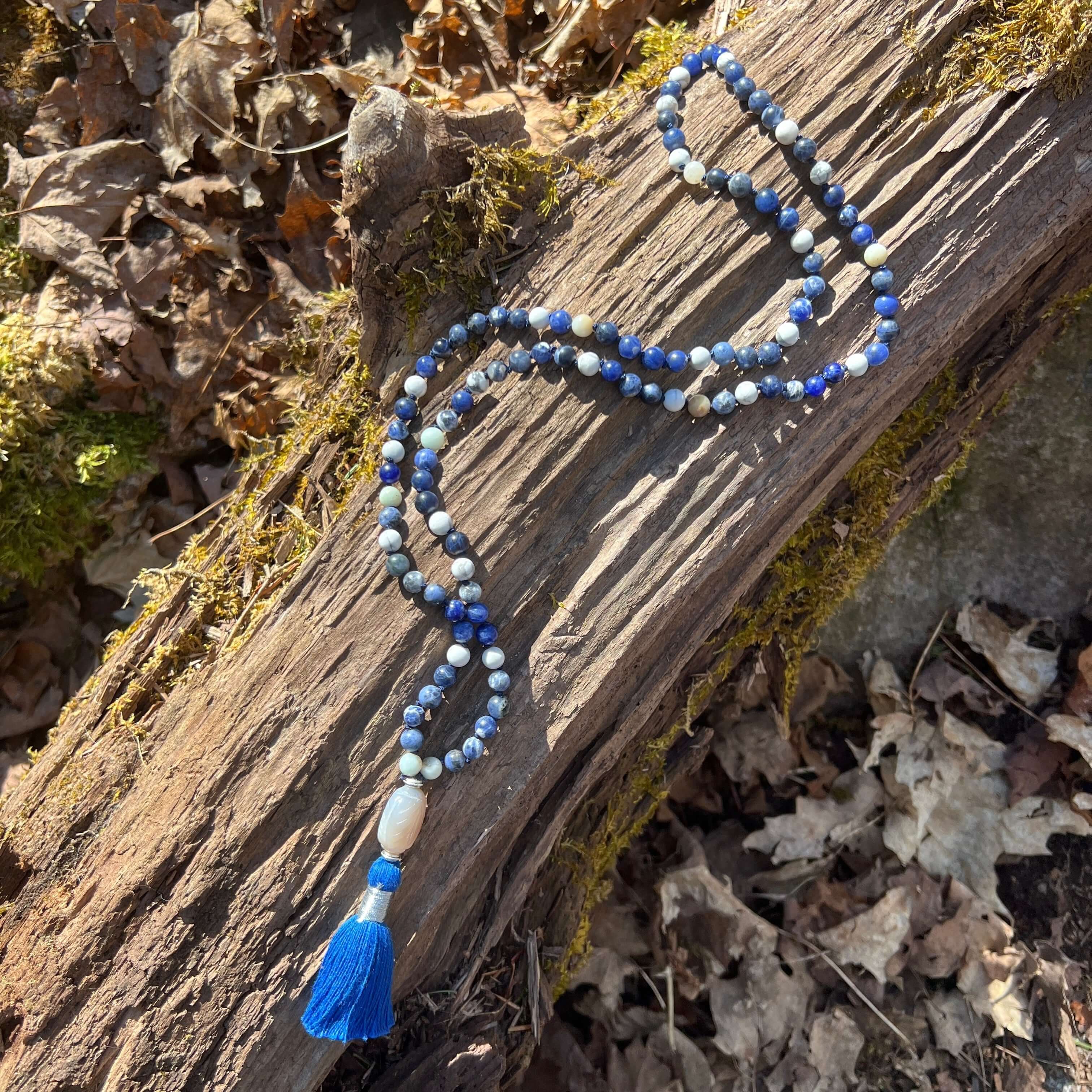 Clear Communication Meditation Mala - Sodalite, Howlite, & Amazonite