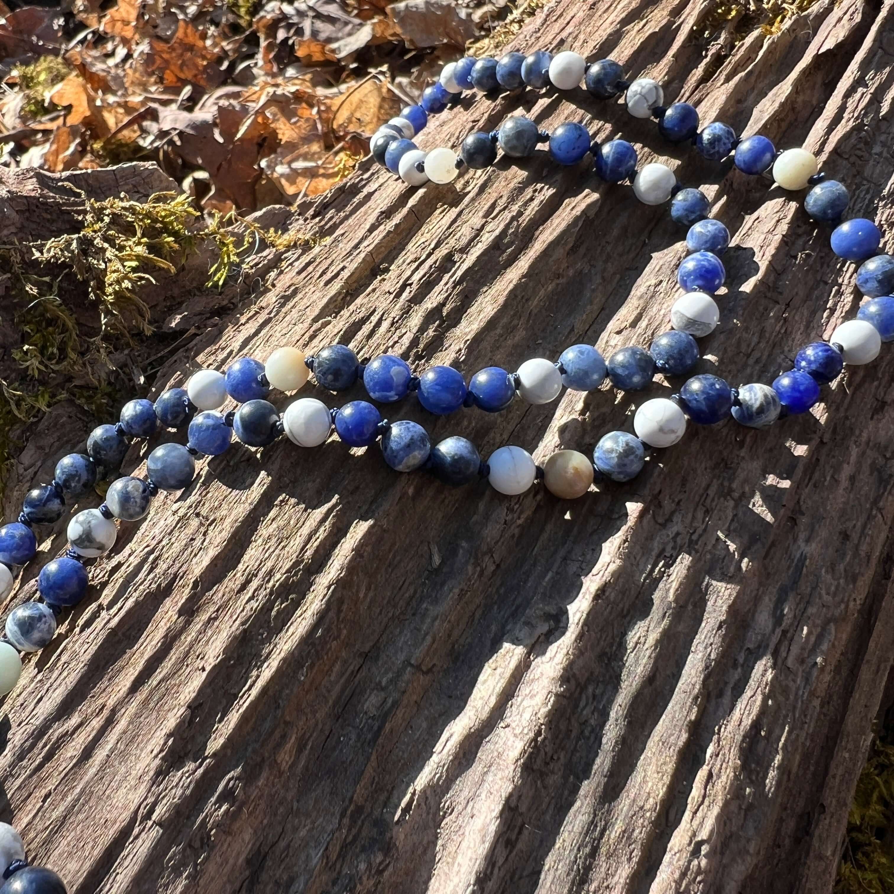 Clear Communication Meditation Mala - Sodalite, Howlite, & Amazonite
