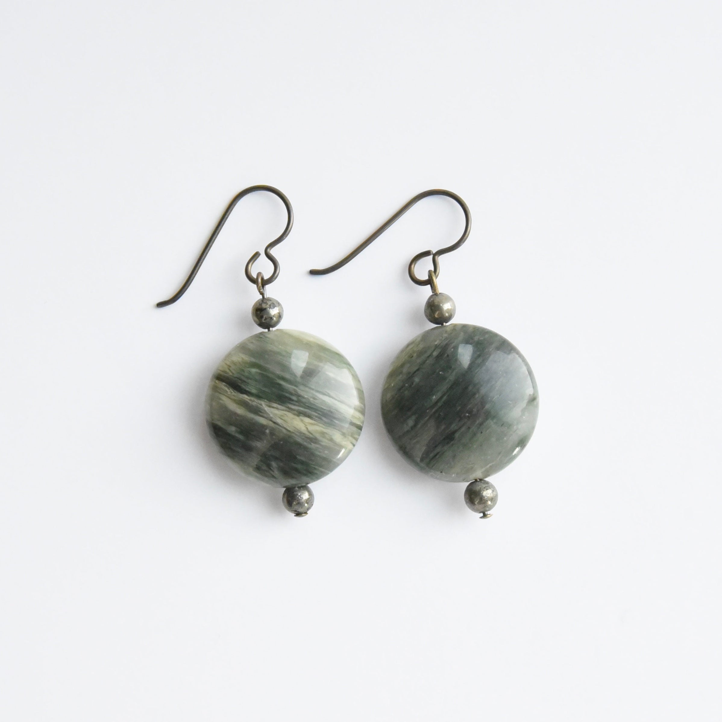 Green Line Jasper Circle Earrings