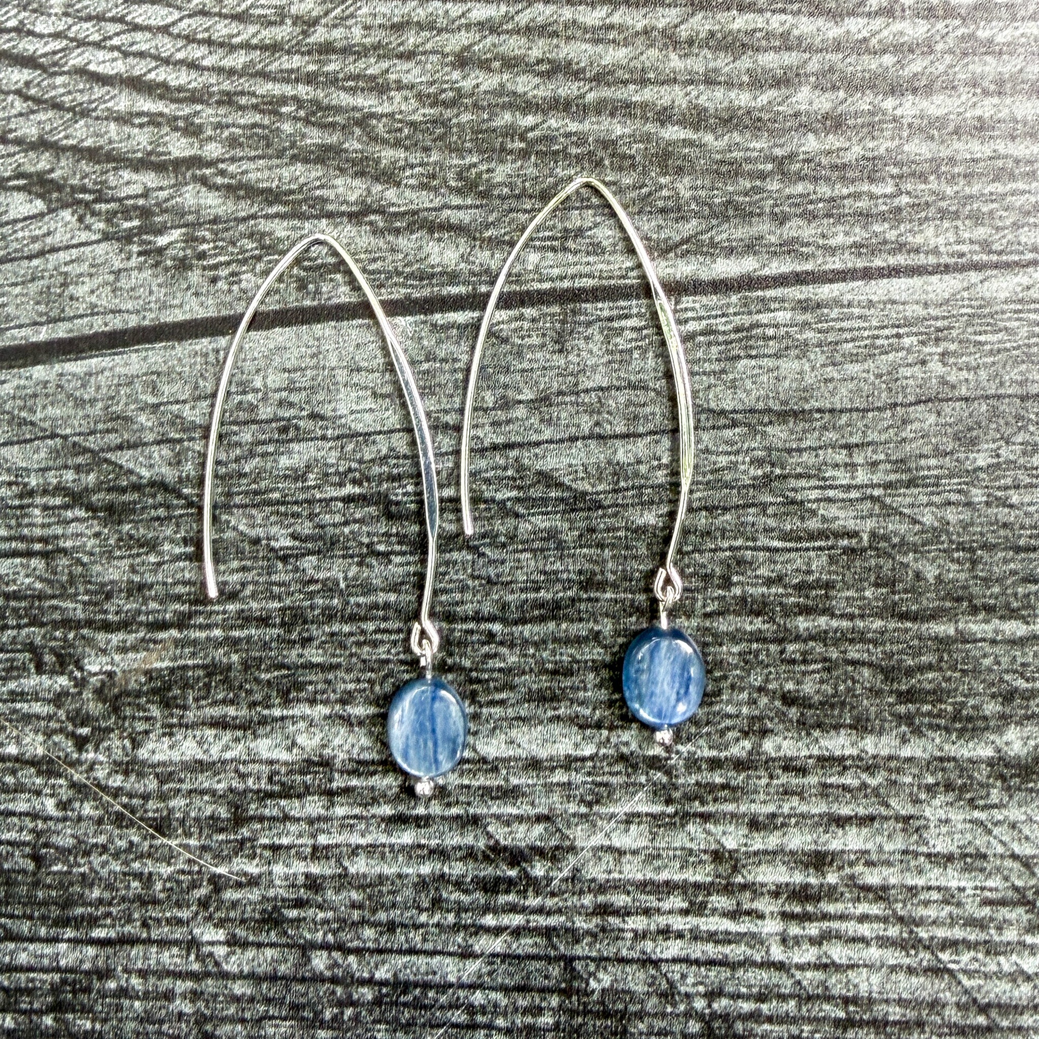 Grade AAA Kyanite earrings with stainless steel elongated ear wires