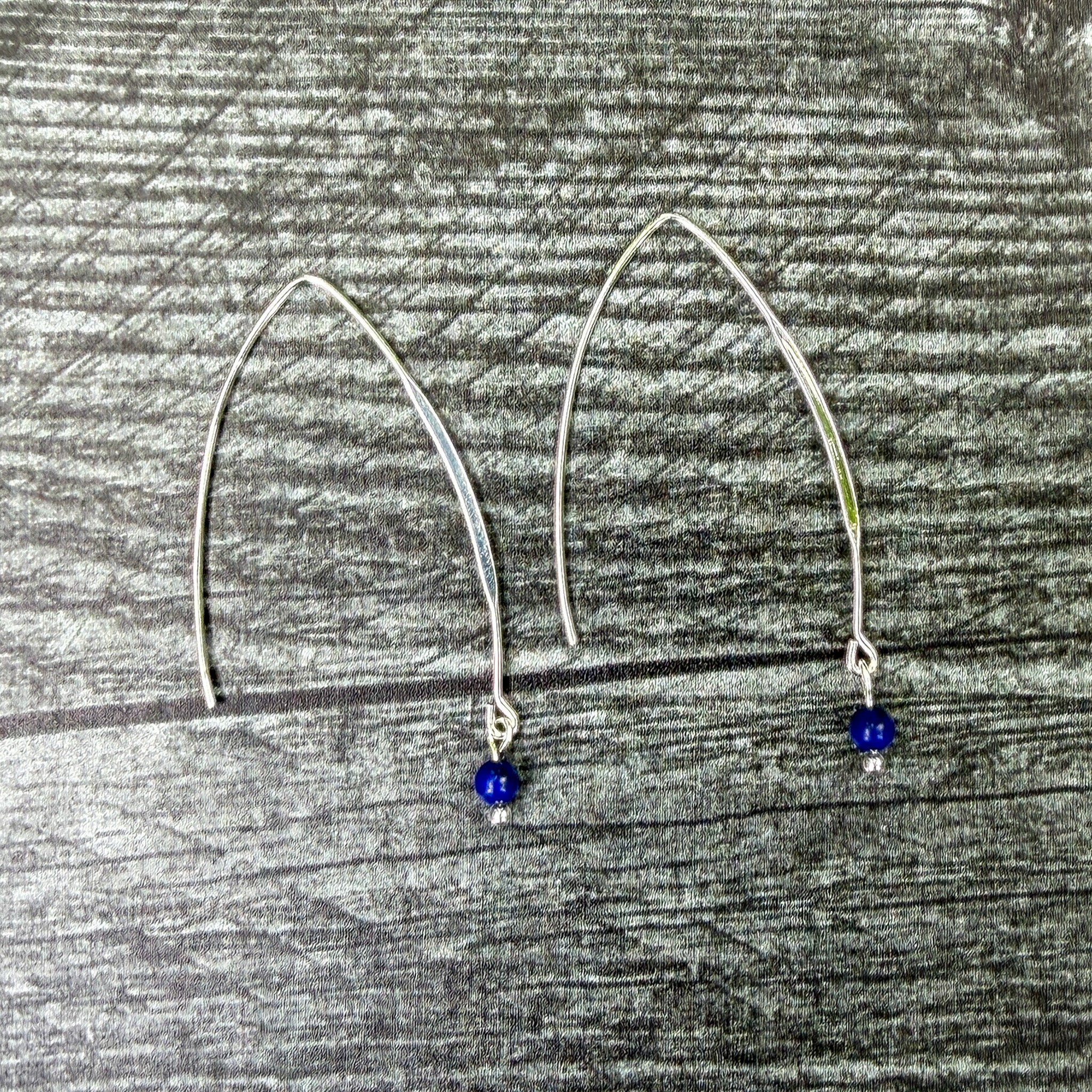 Pair of handcrafted Lapis Lazuli earrings with natural 4mm gemstones and stainless steel elongated ear wires