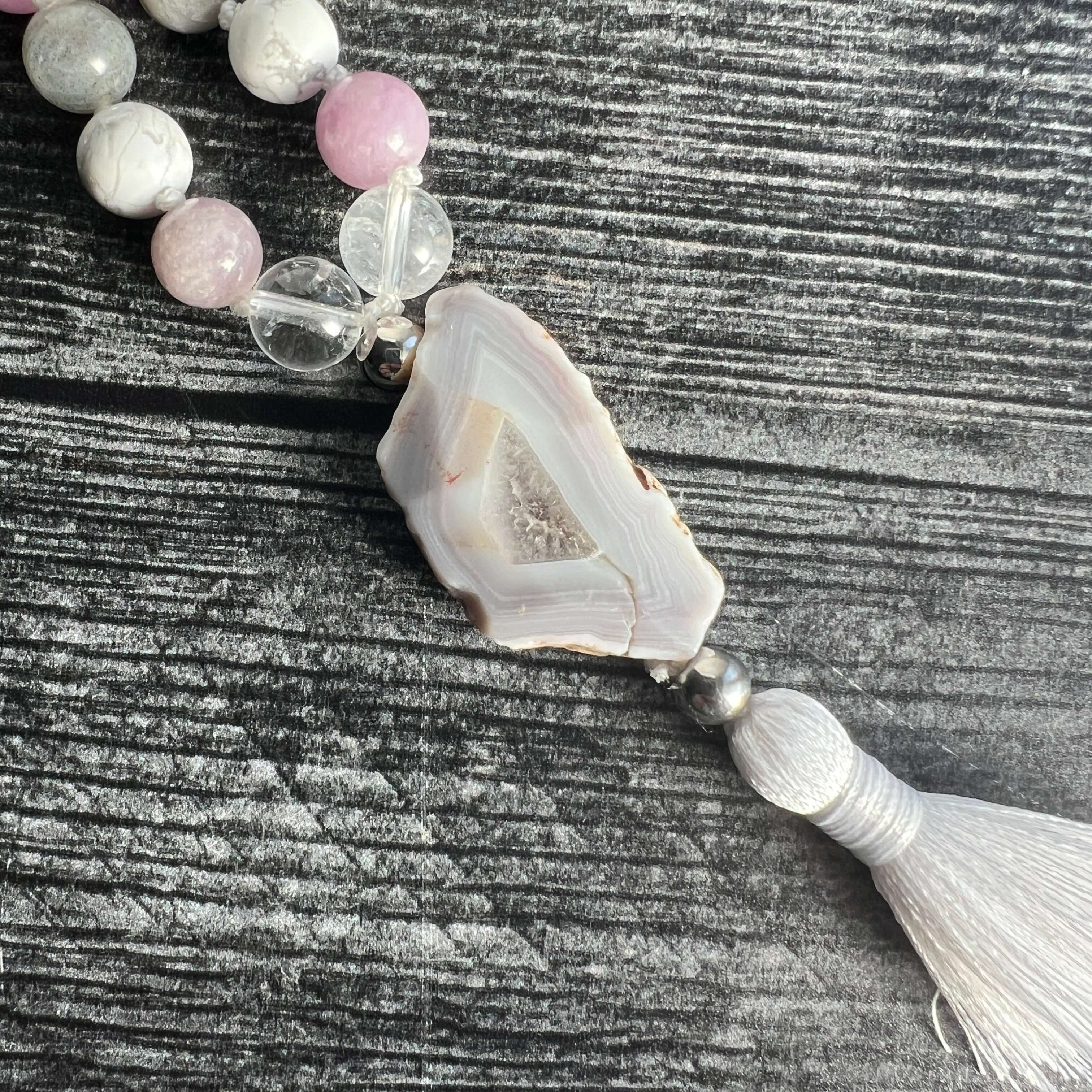 Crown Chakra Meditation Mala – 27 Beads of Clear Quartz & Labradorite