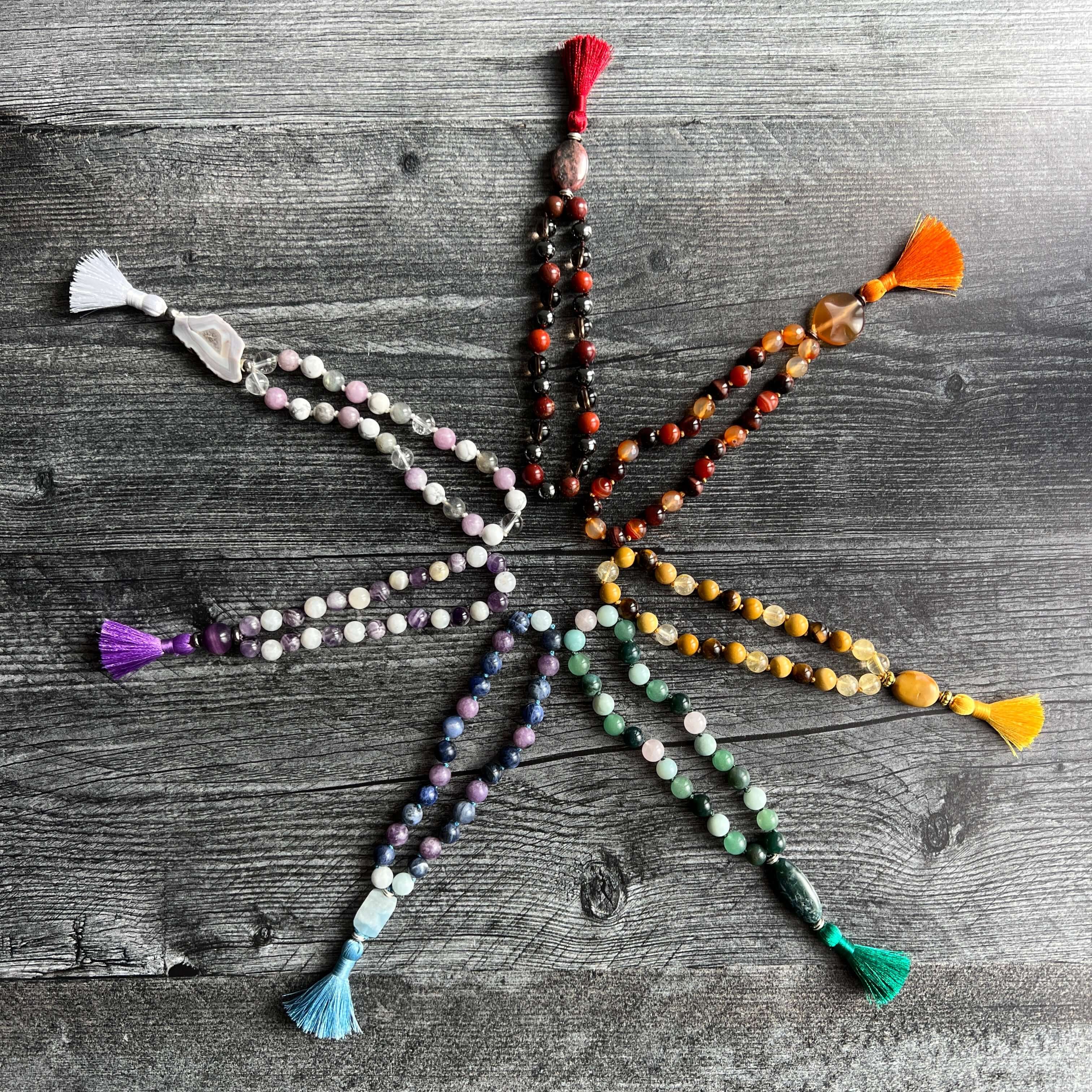 Crown Chakra Meditation Mala – 27 Beads of Clear Quartz & Labradorite