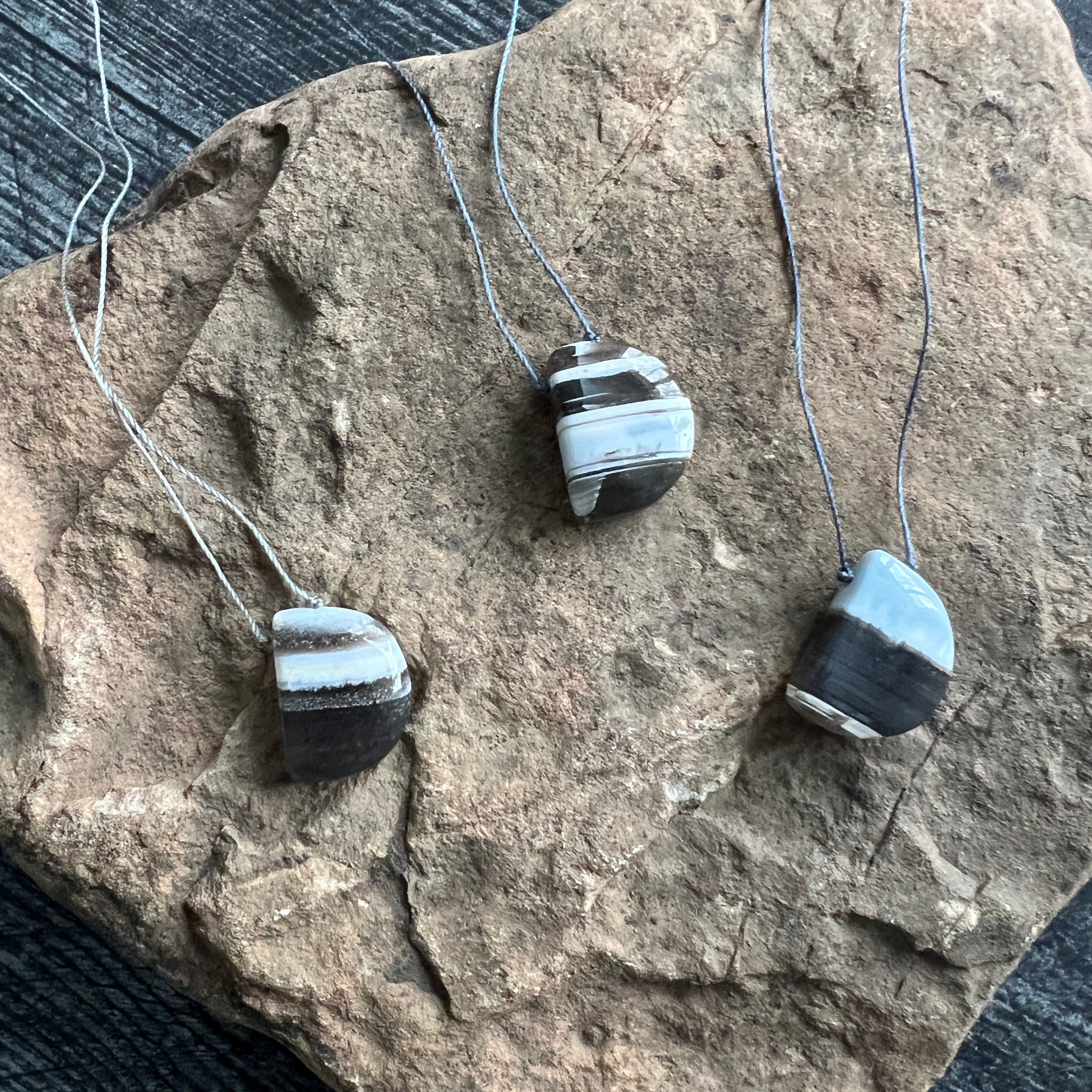 Blue Banded Opal Half Moon Necklace | Natural Ethiopian Opal Jewelry