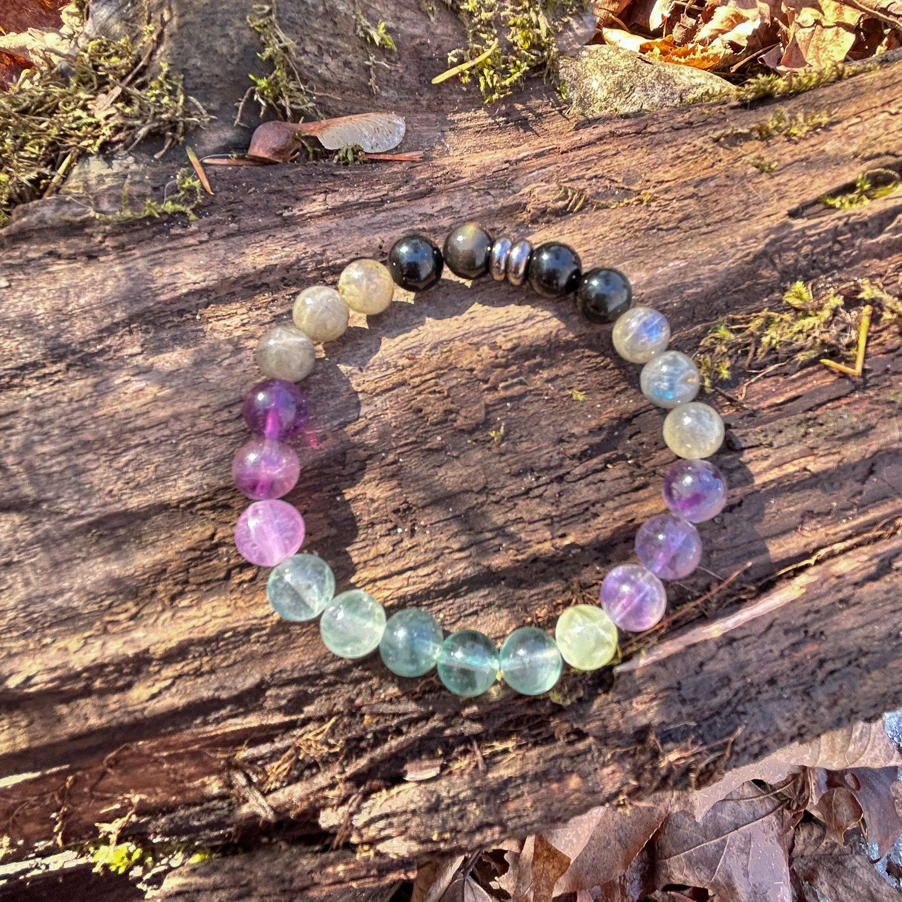 Aurora Borealis Bracelet | Fluorite Labradorite Obsidian