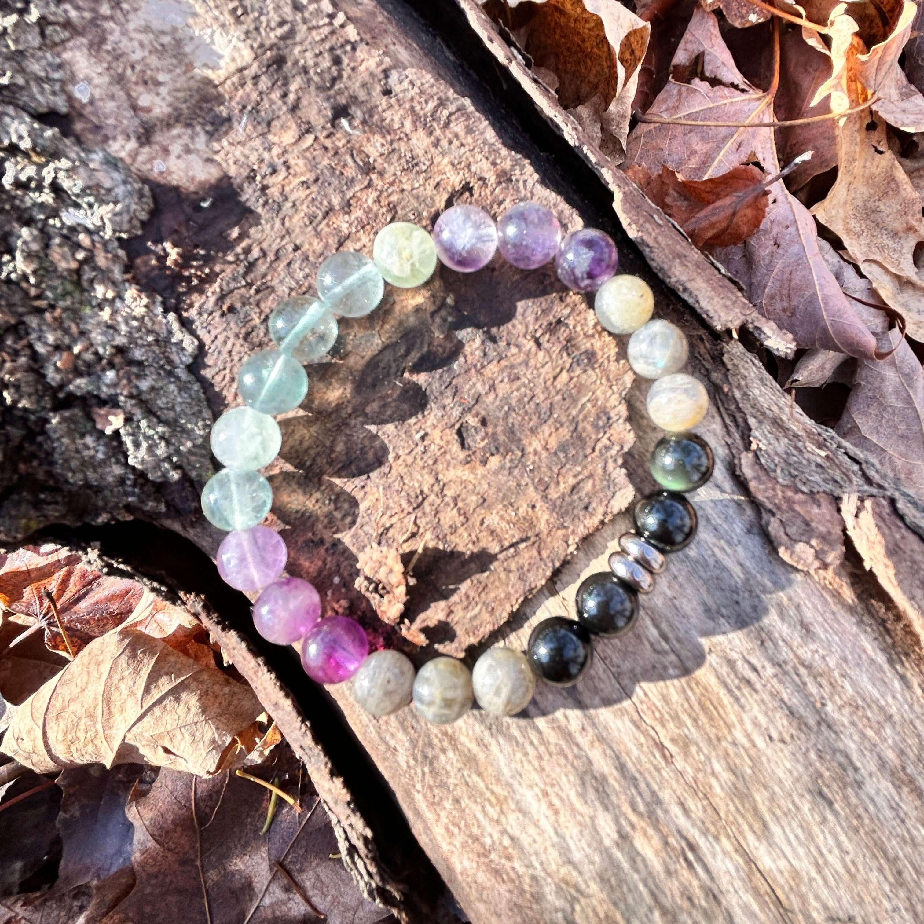Aurora Borealis Bracelet | Fluorite Labradorite Obsidian