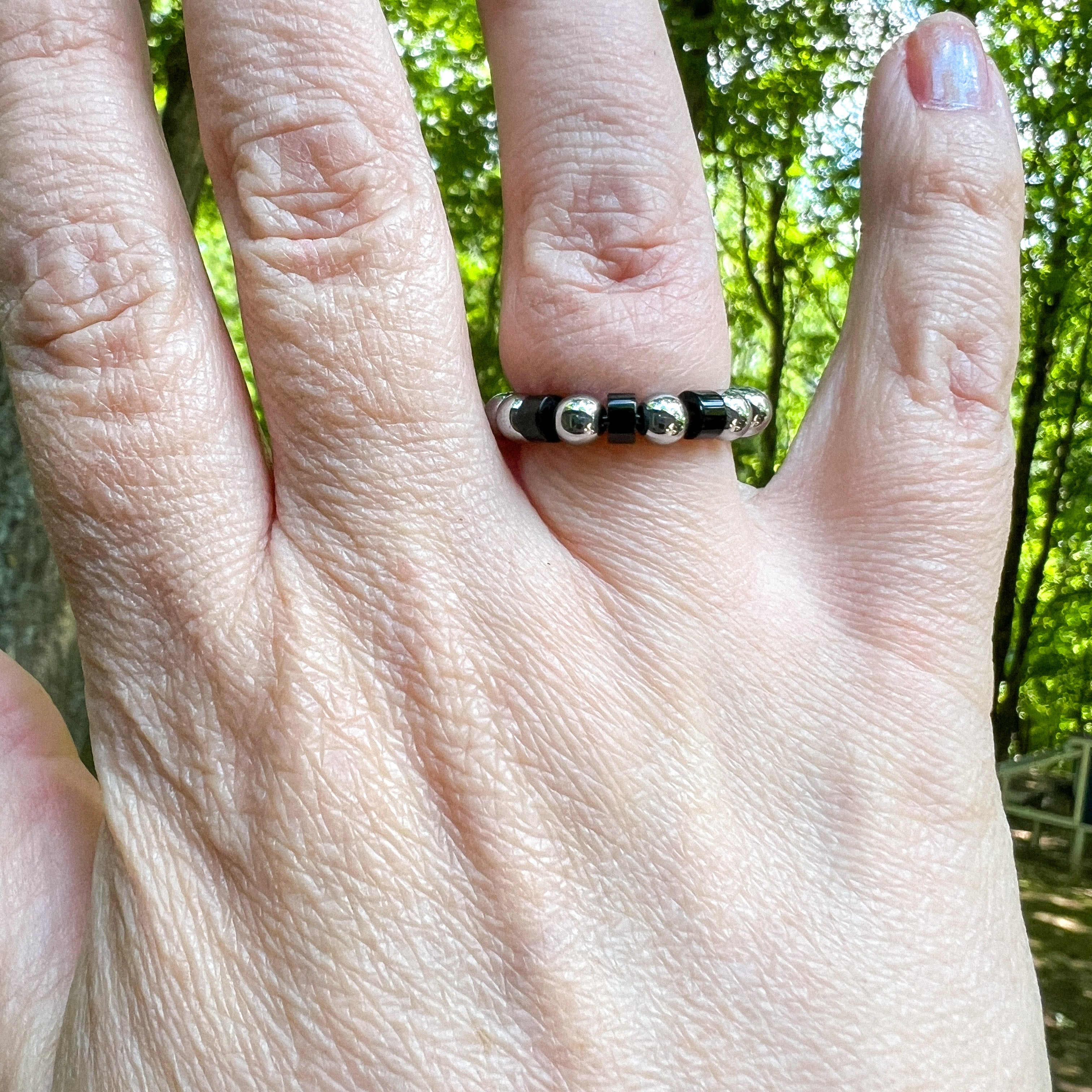 Hematite and Onyx Ring