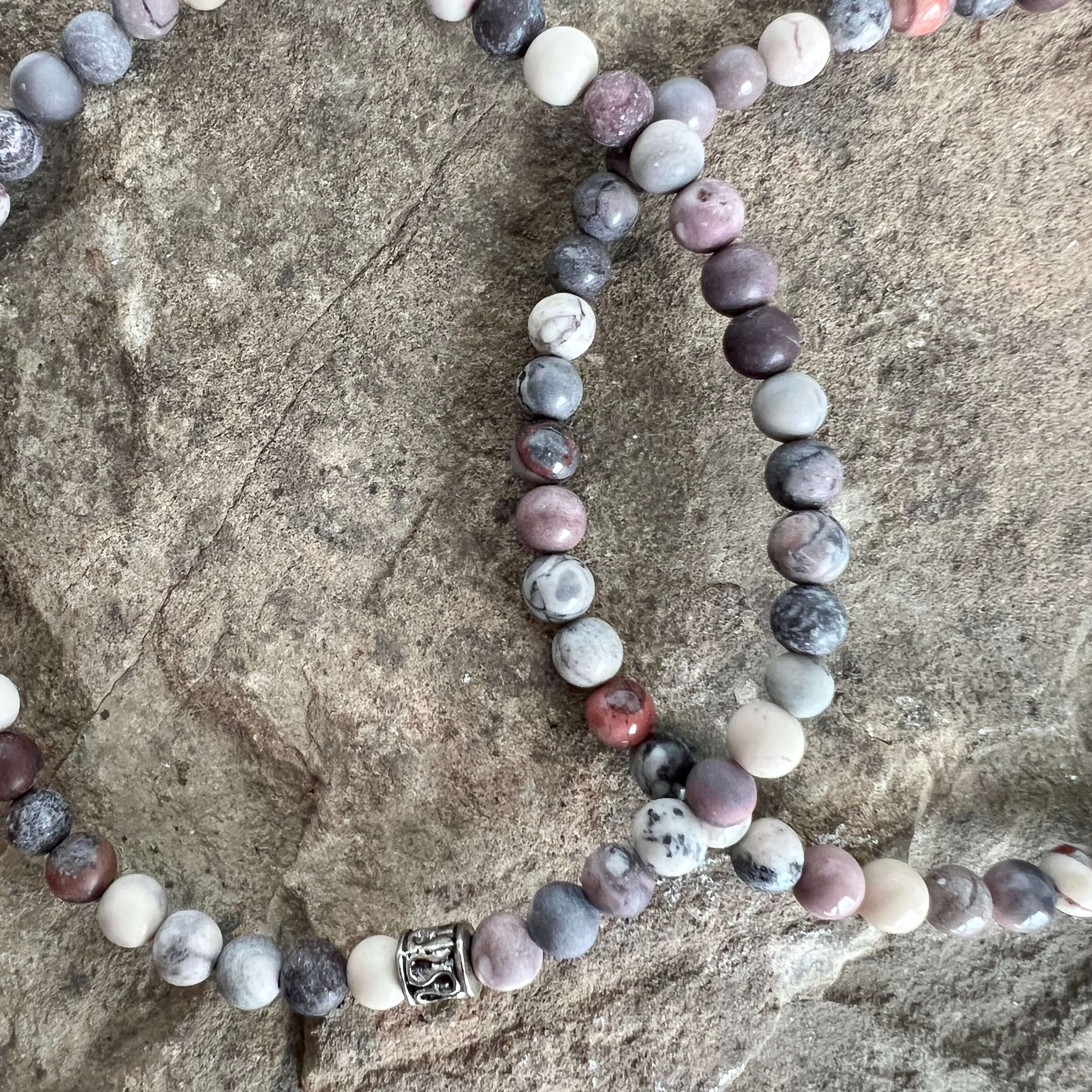 Porcelain Jasper mini bracelets close up - matte finish on left, polished finish on right