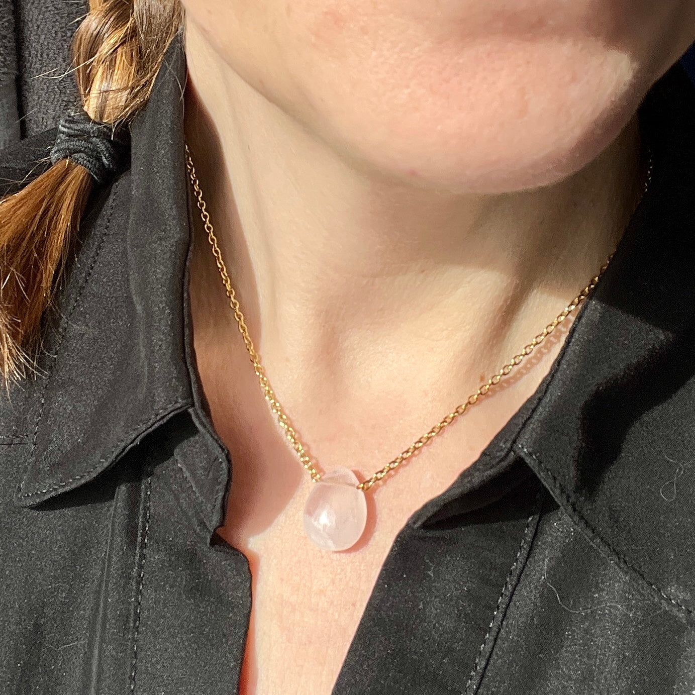 Rose Quartz Teardrop Necklace