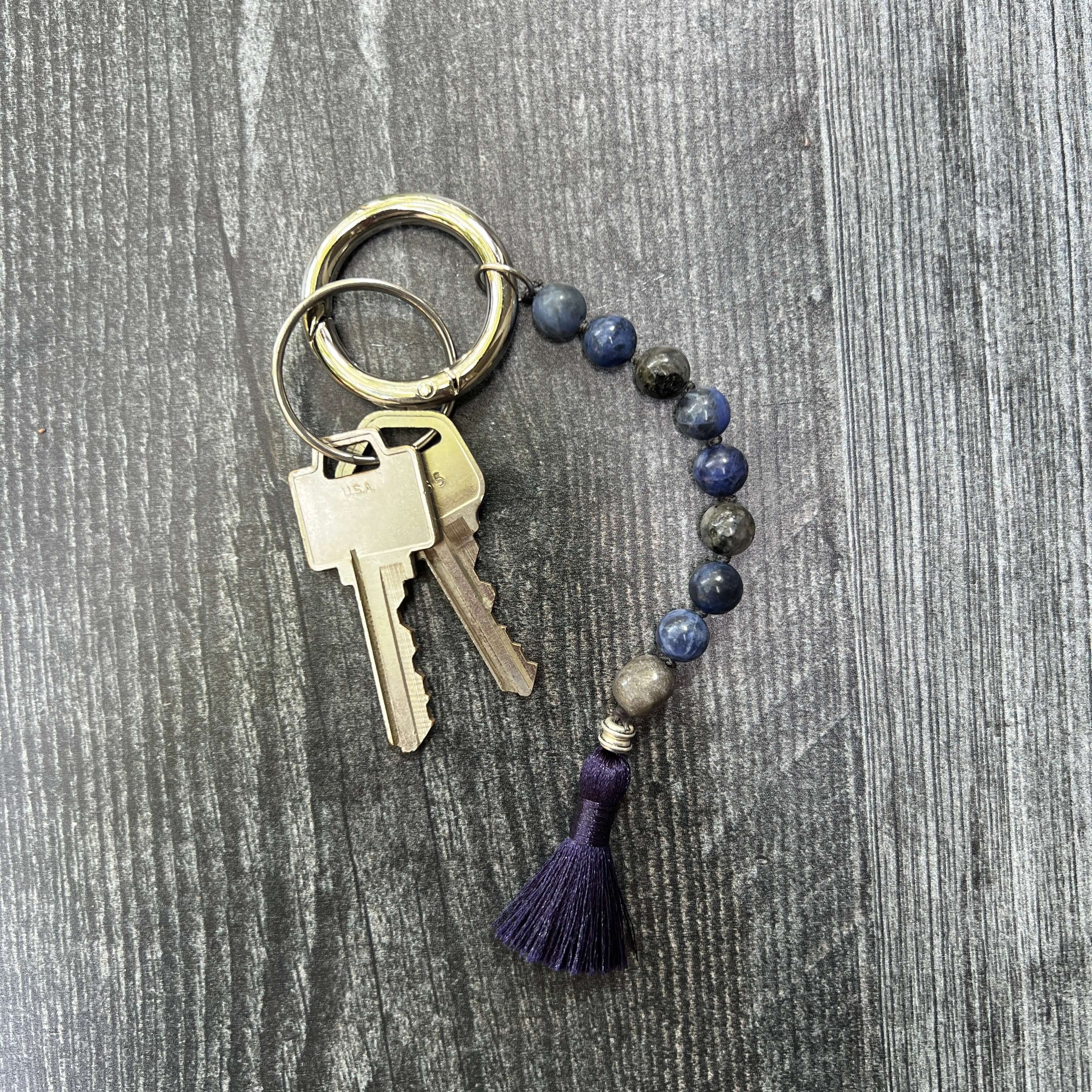 Sodalite & Larvikite Gemstone Keychain