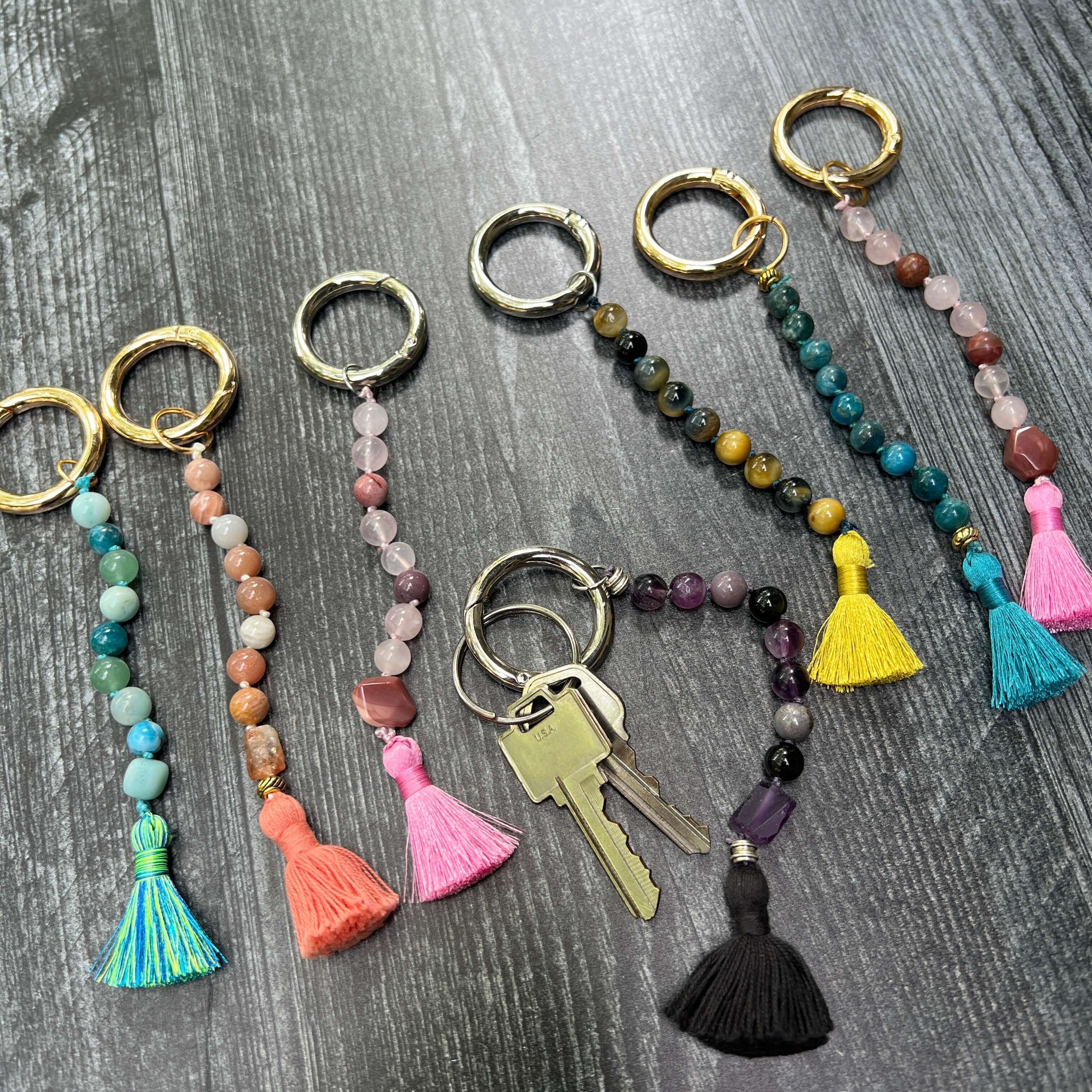 Amazonite, Green Aventurine & Apatite Gemstone Keychain