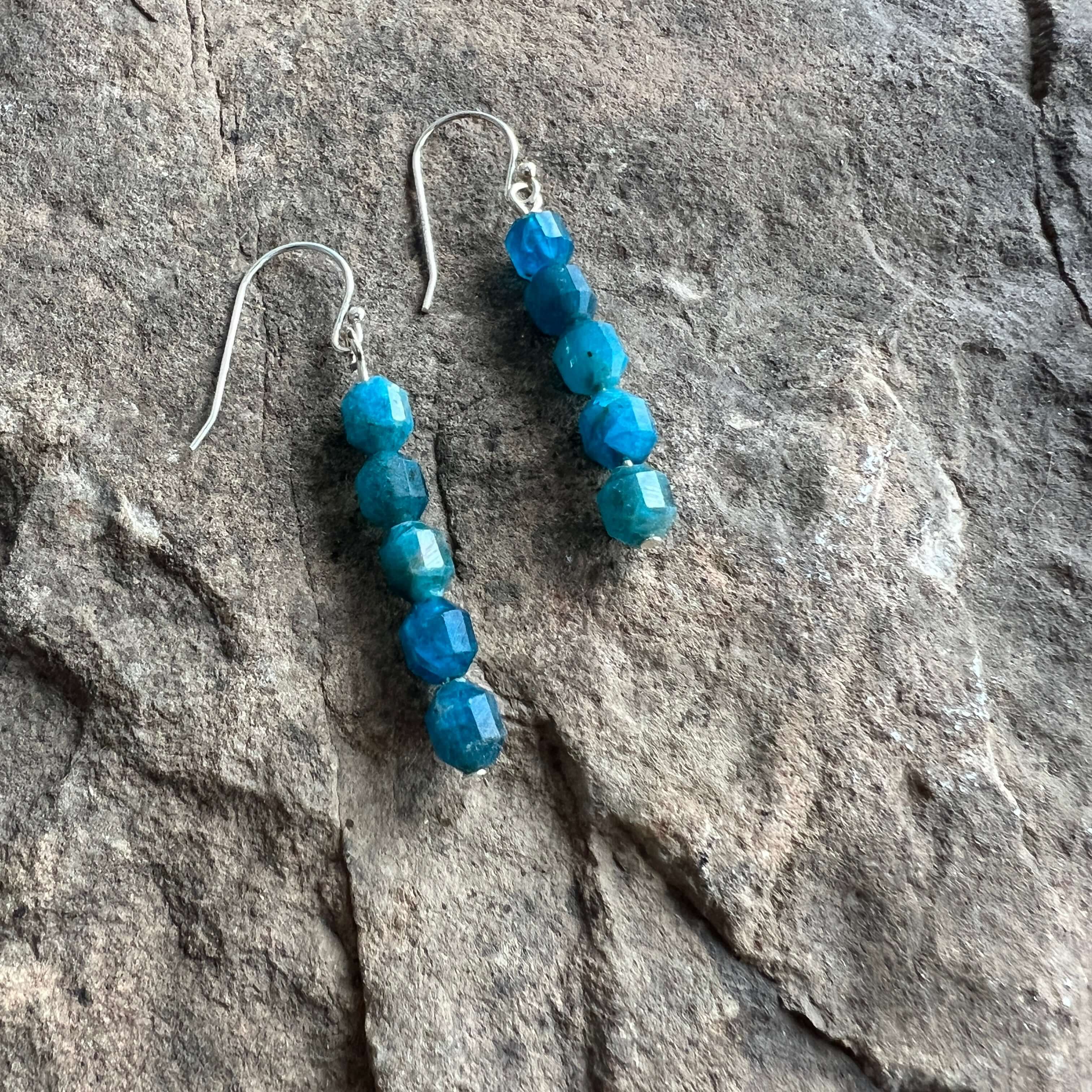 Apatite Prism Earrings These earrings are made with high-quality Apatite stones which bring clarity to the wearer. Zodiac: GeminiApatite clears away confusion and negativity and stimulates your intellect to expand your knowledge and sense of truth. It is