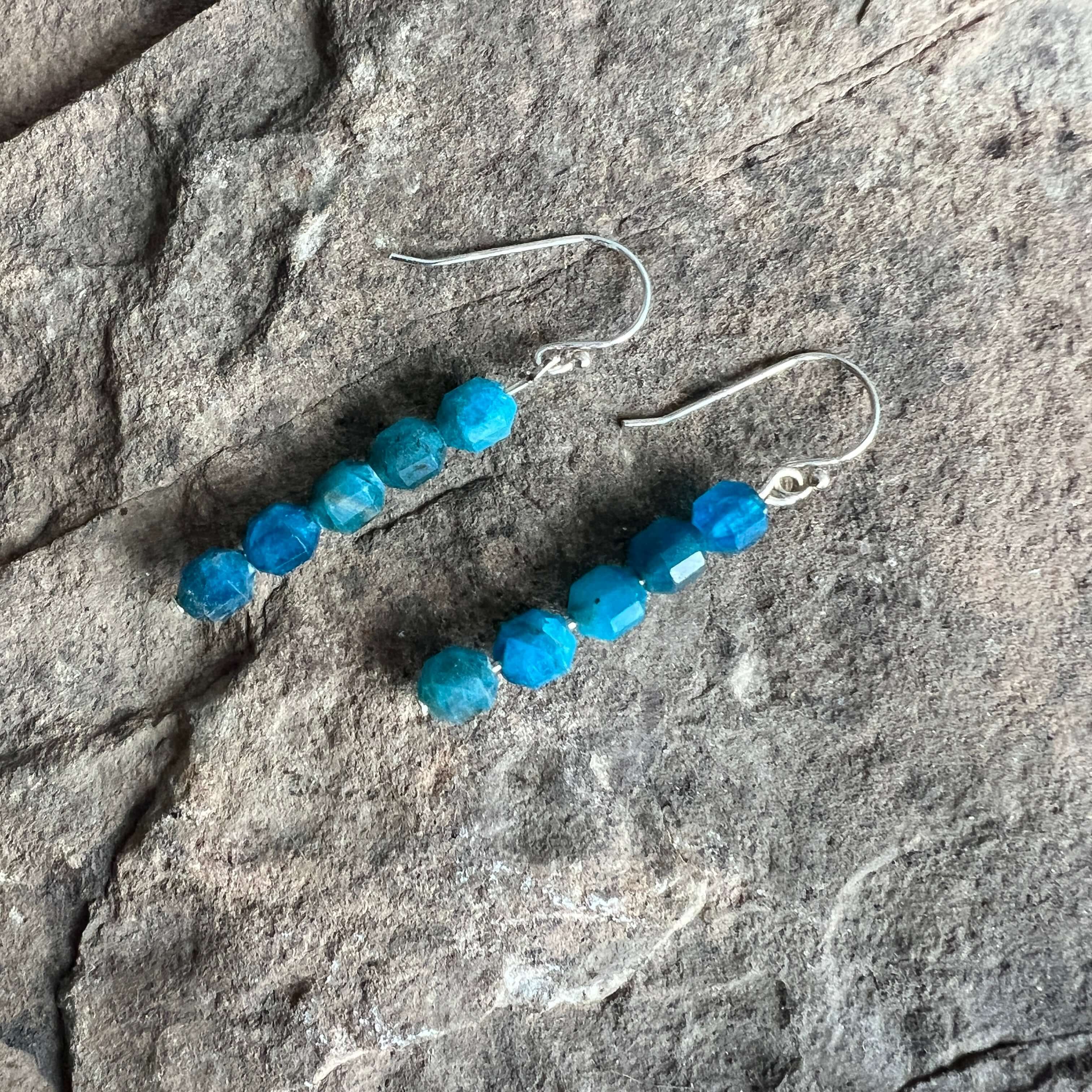 Apatite Prism Earrings These earrings are made with high-quality Apatite stones which bring clarity to the wearer. Zodiac: GeminiApatite clears away confusion and negativity and stimulates your intellect to expand your knowledge and sense of truth. It is