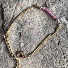 Load image into Gallery viewer, October birthstone bracelet made with 3mm Pink Tourmaline on gold-plated chain.
