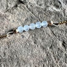 Load image into Gallery viewer, Close up of June birthstone bracelet made with 4mm Moonstone on gold plated chain.
