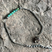 Load image into Gallery viewer, May birthstone bracelet made with 3mm Columbian Emeralds on stainless steel chain.
