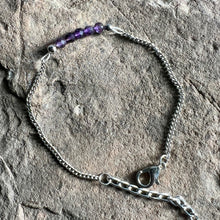 Load image into Gallery viewer, February Birthstone bracelet made with Amethyst on stainless steel chain.
