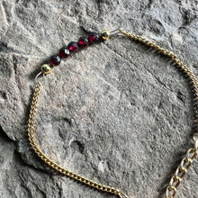 Load image into Gallery viewer, January birthstone bracelet made with Garnet on gold chain.

