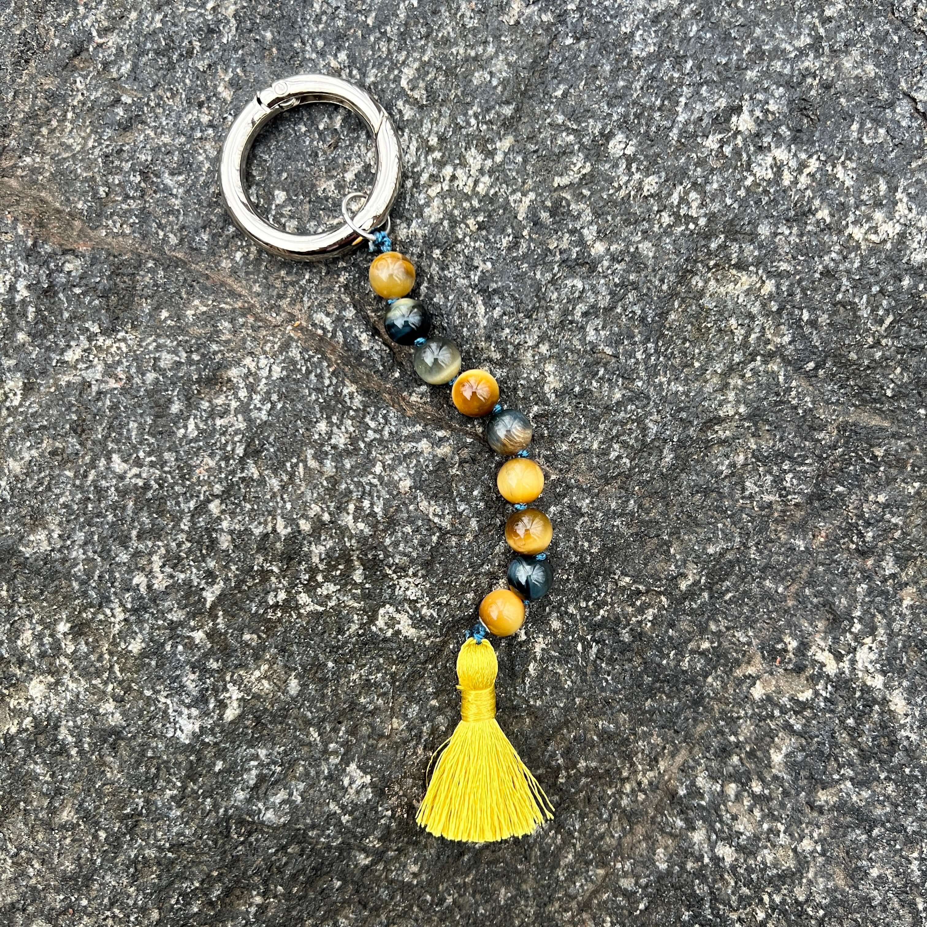 Blue & Blonde Tiger Eye Gemstone Keychain