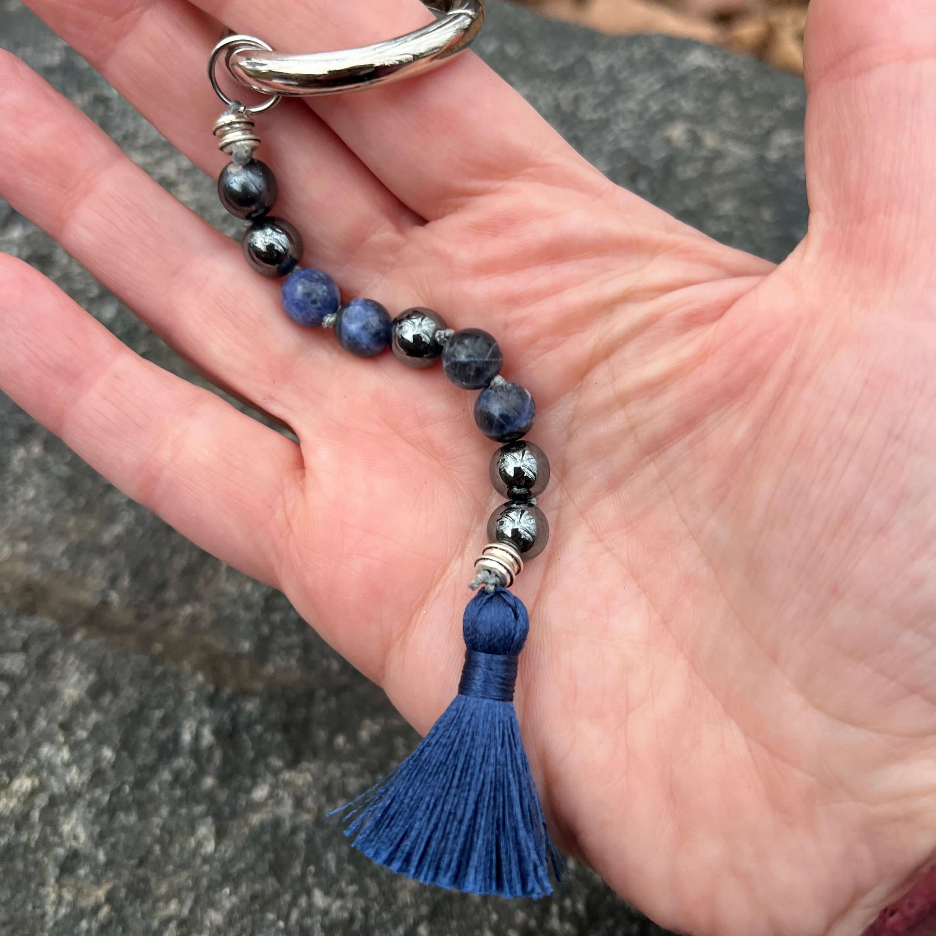 Sodalite & Hematite Gemstone Keychain