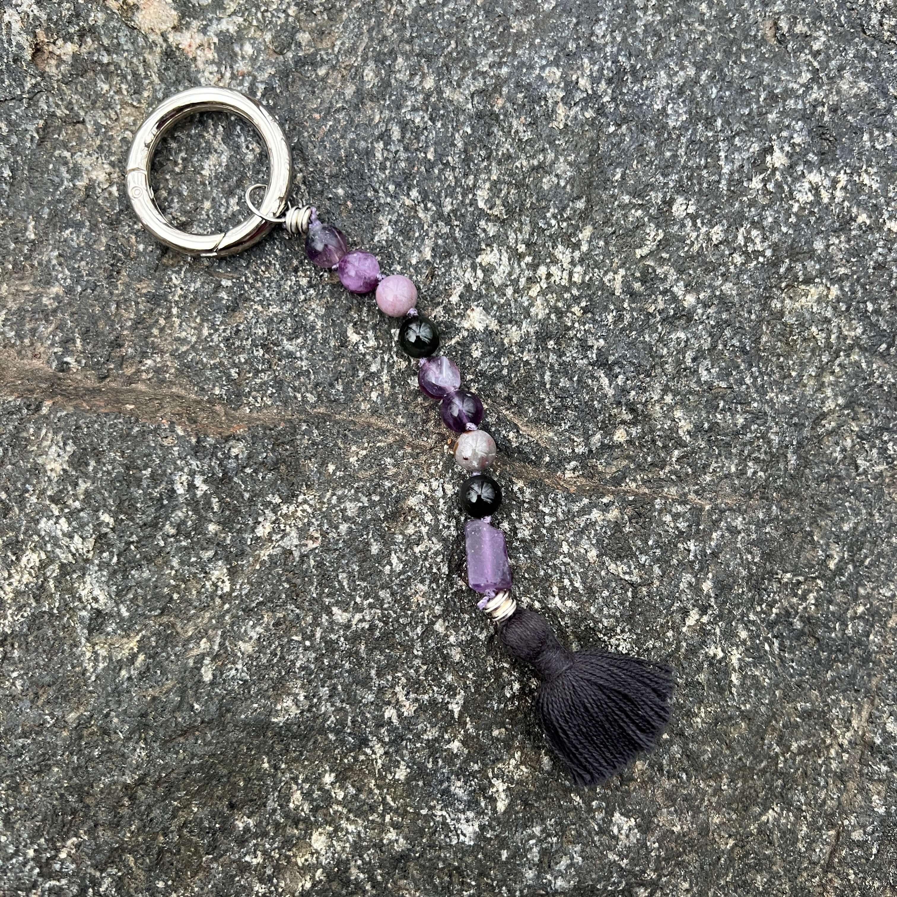 Amethyst, Fluorite & Lepidolite Gemstone Keychain