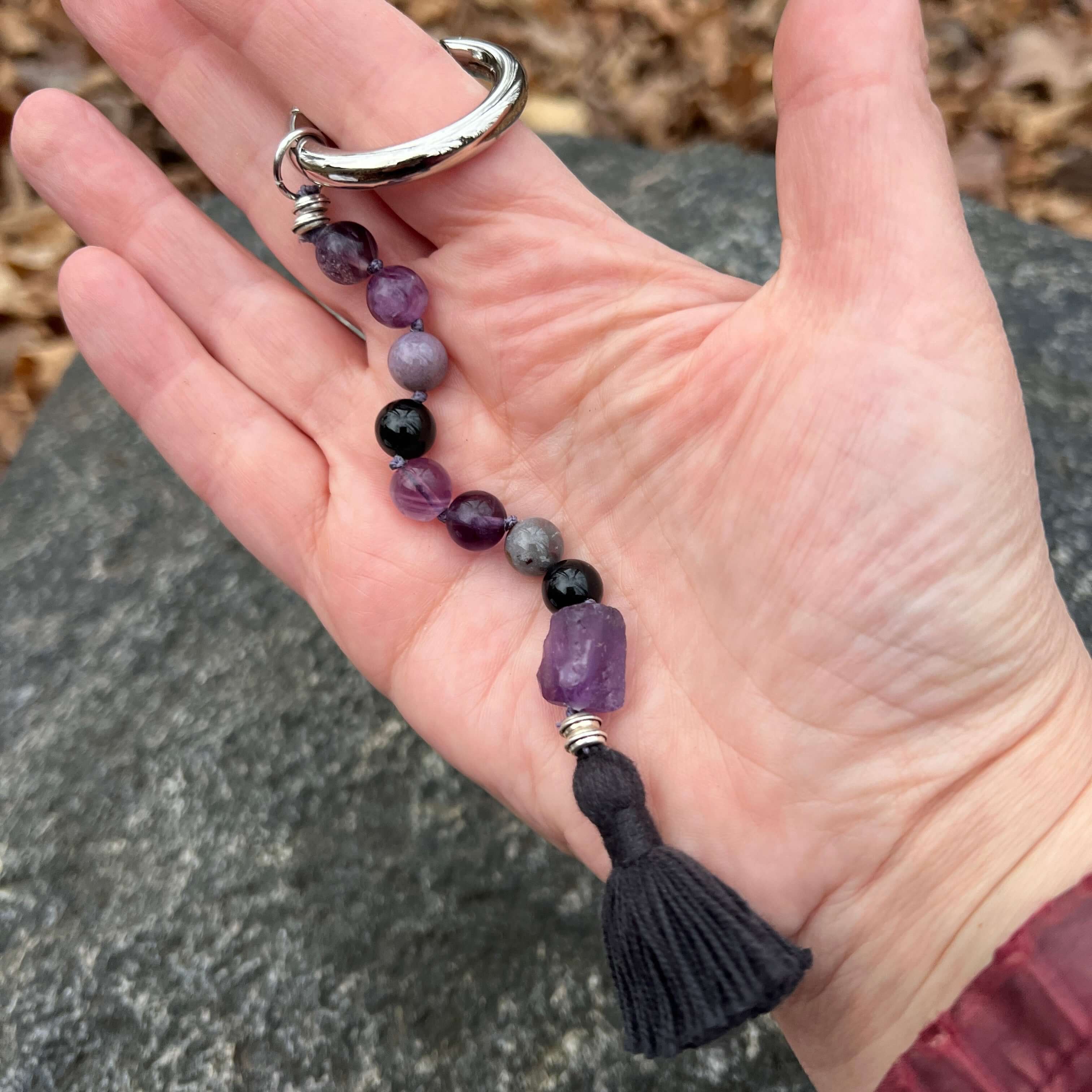 Amethyst, Fluorite & Lepidolite Gemstone Keychain