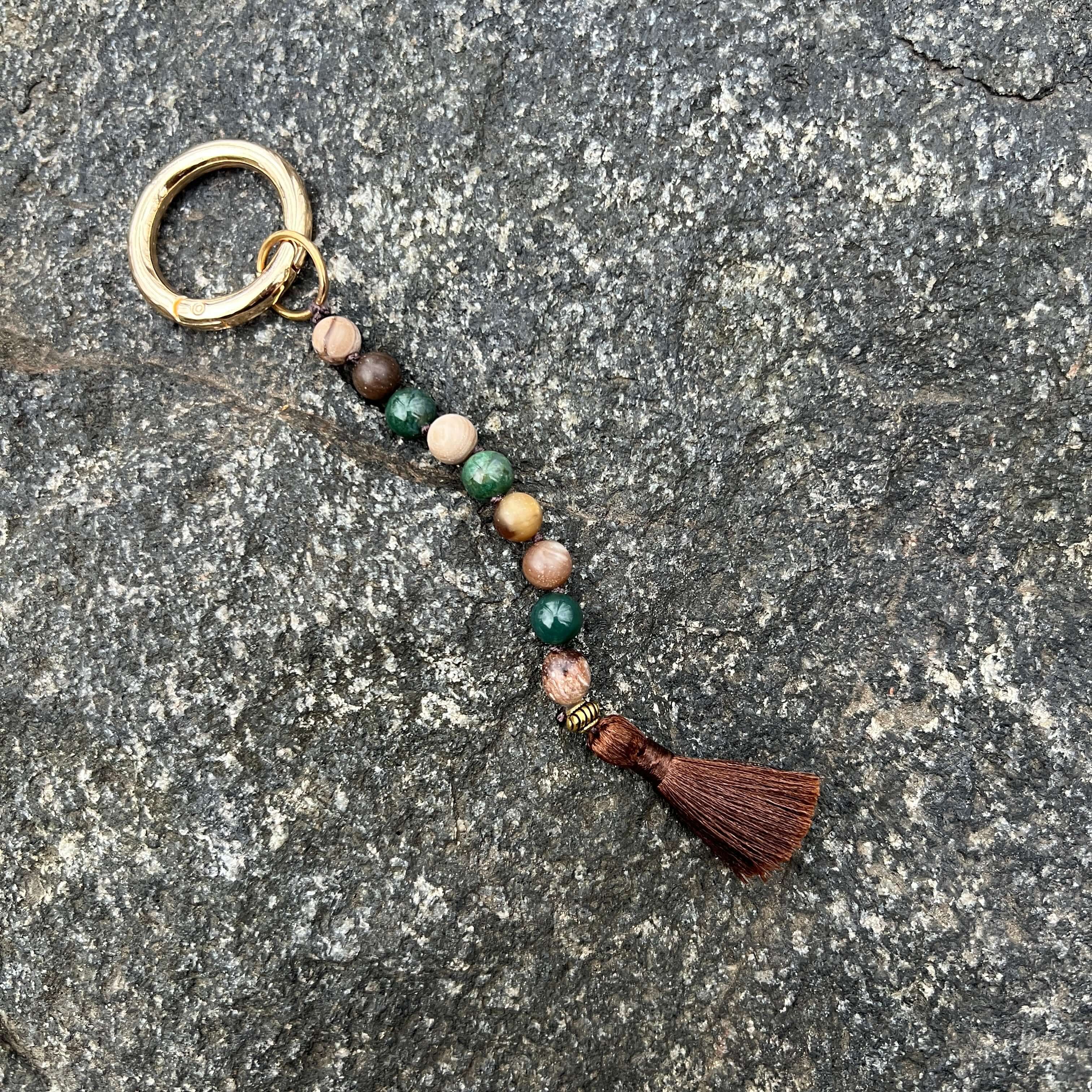 Wood Opal & Moss Agate Gemstone Keychain