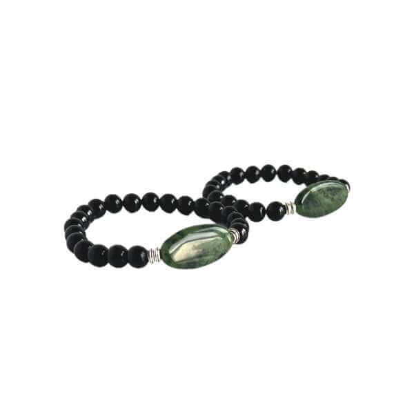 Jade Focal Bracelet This bracelet is made with high-quality Jade and either Black Onyx or Obsidian stones which bring calm and insight to the wearer. Zodiac Signs: Capricorn, Gemini, Libra, Taurus, and Virgo. Chakra: Heart. Handmade with authentic crystal