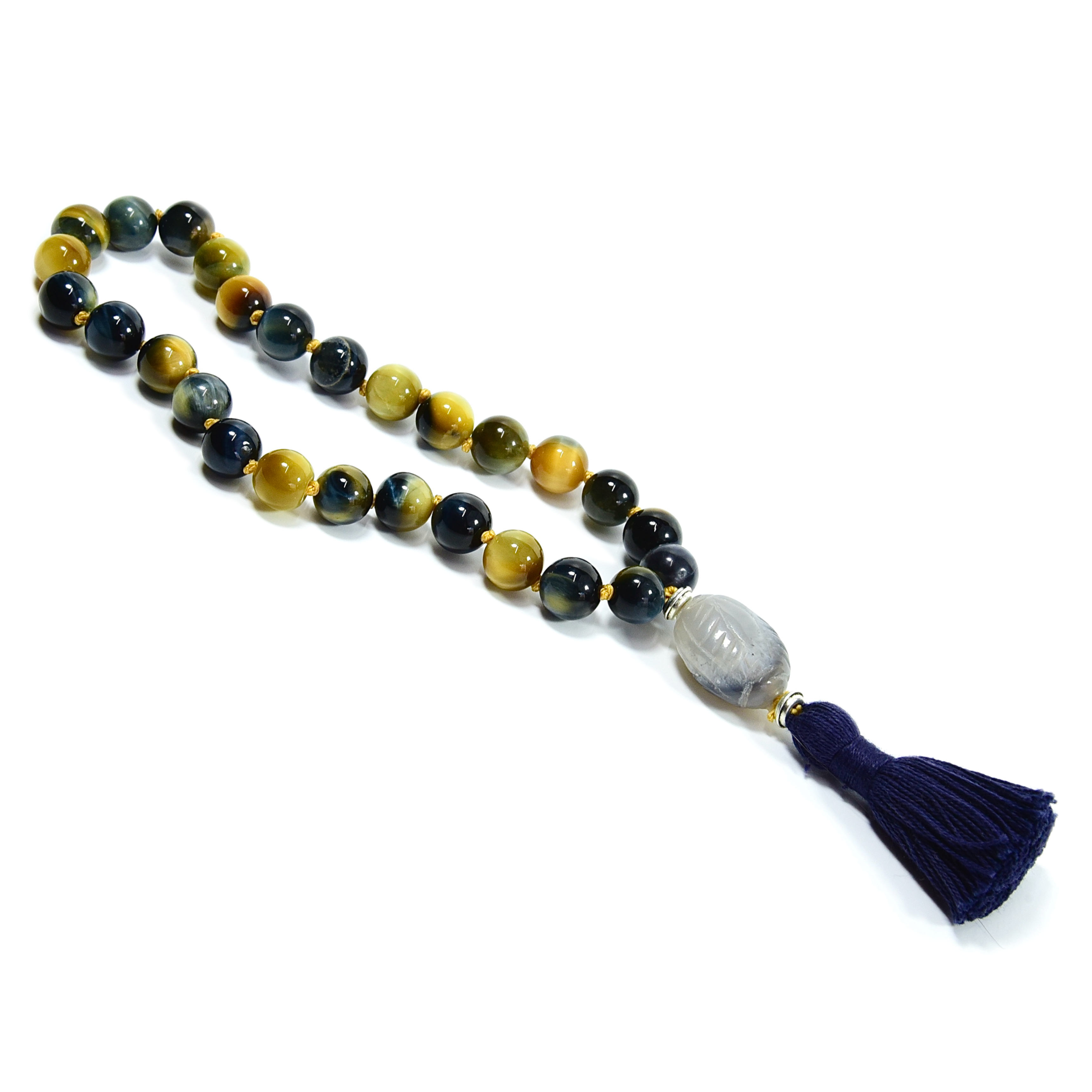 Earth & Sky Meditation Mala | Blue & Blonde Tiger Eye