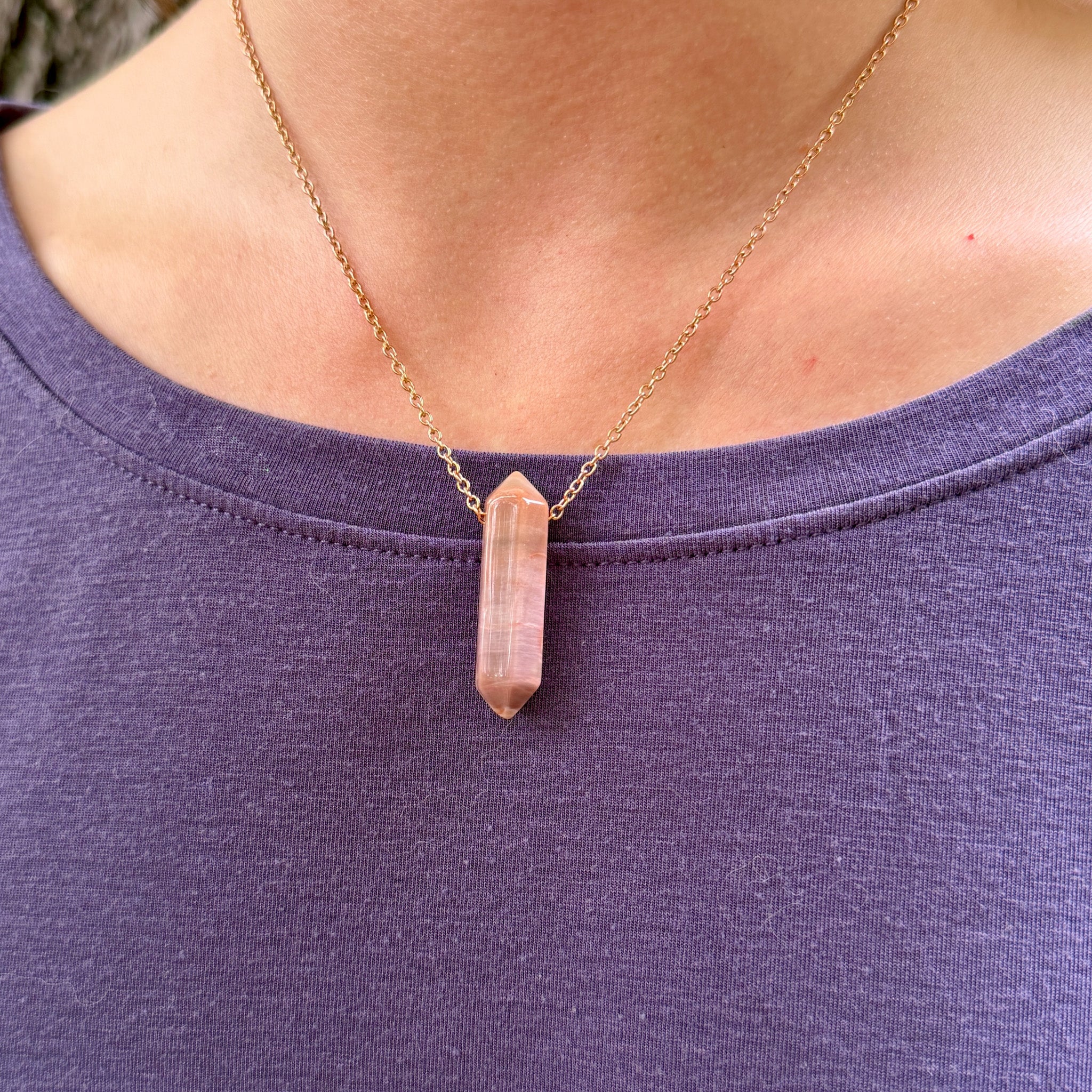 Petrified Wood Agate Point Necklace - Earth Points Collection