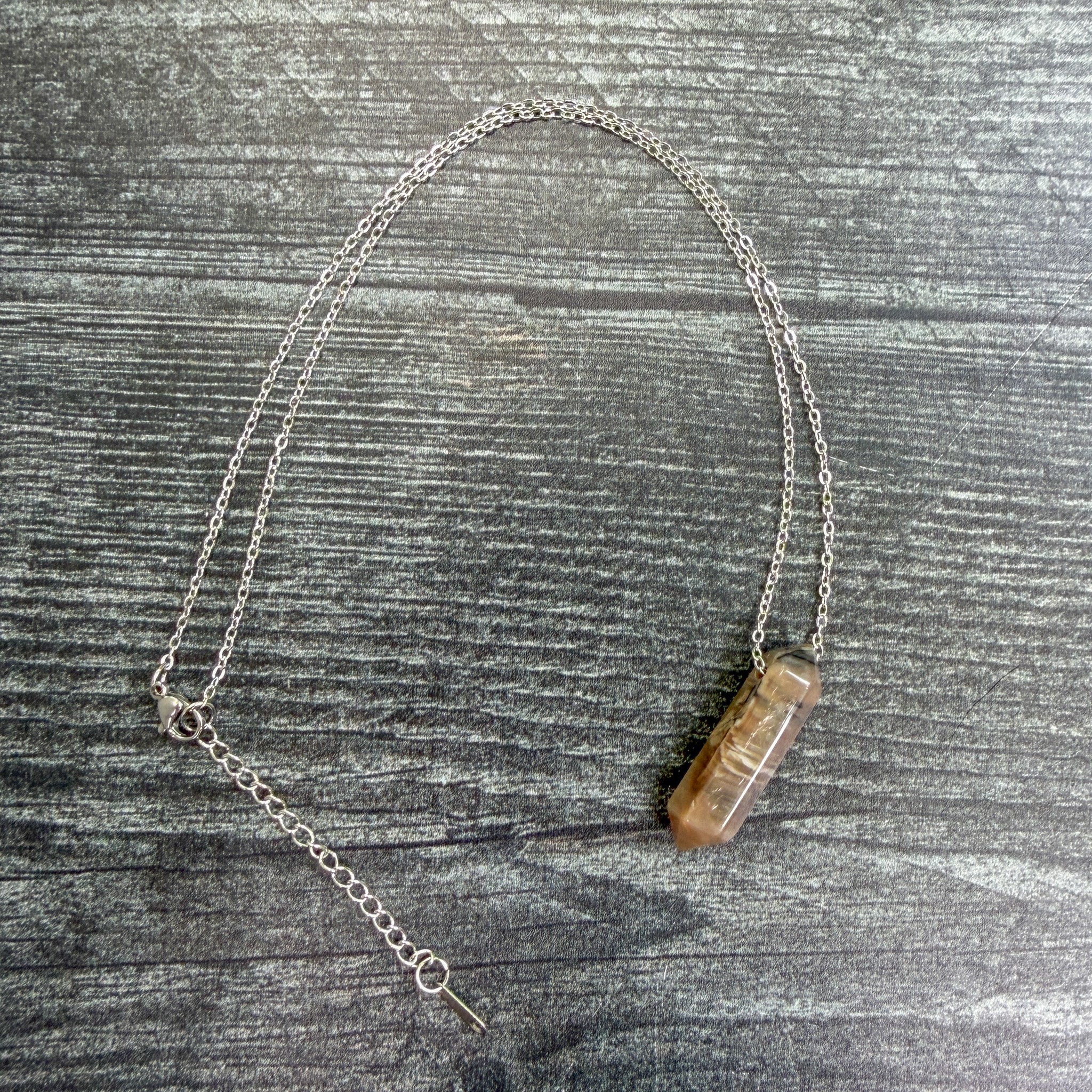 Driftwood one-of-a-kind Petrified Wood Agate Point Necklace on stainless steel chain