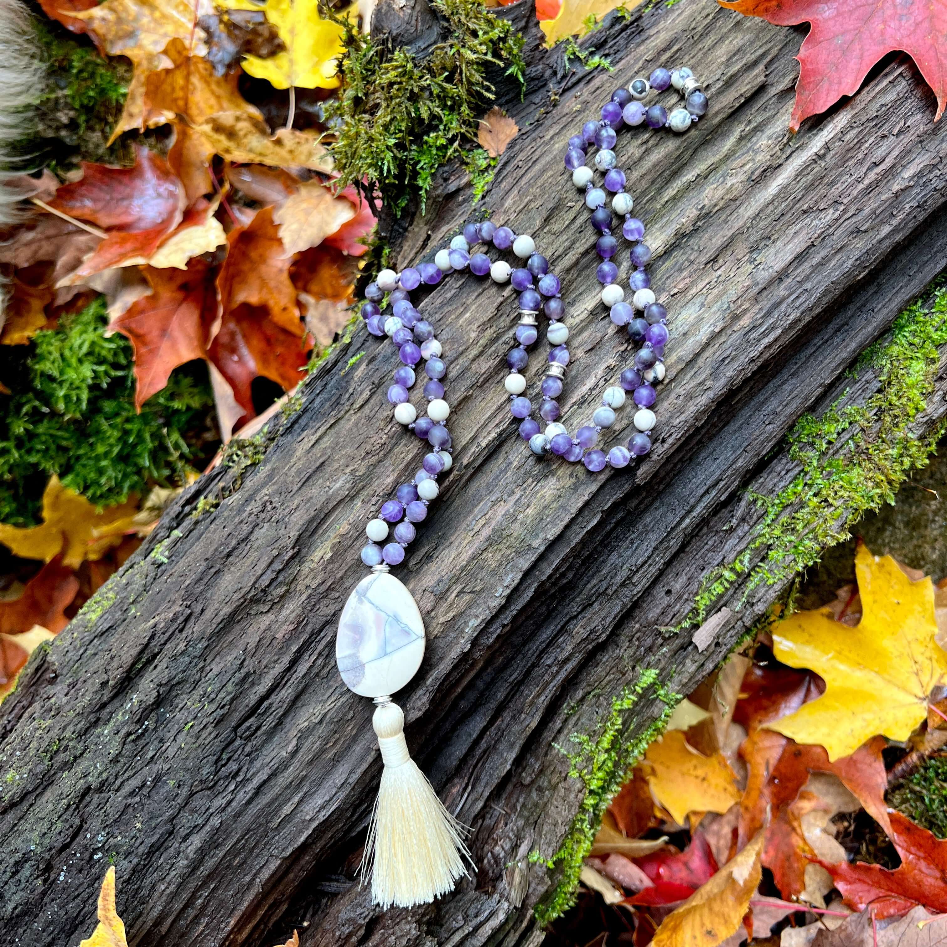 Third Eye Chakra Mala The Third Eye Chakra Mala is designed to help you tune into your inner voice and intuition. Handmade with multiple forms of matte Amethyst and Porcelain Jasper stones, the Third Eye Chakra Mala provides the wearer with energy that al