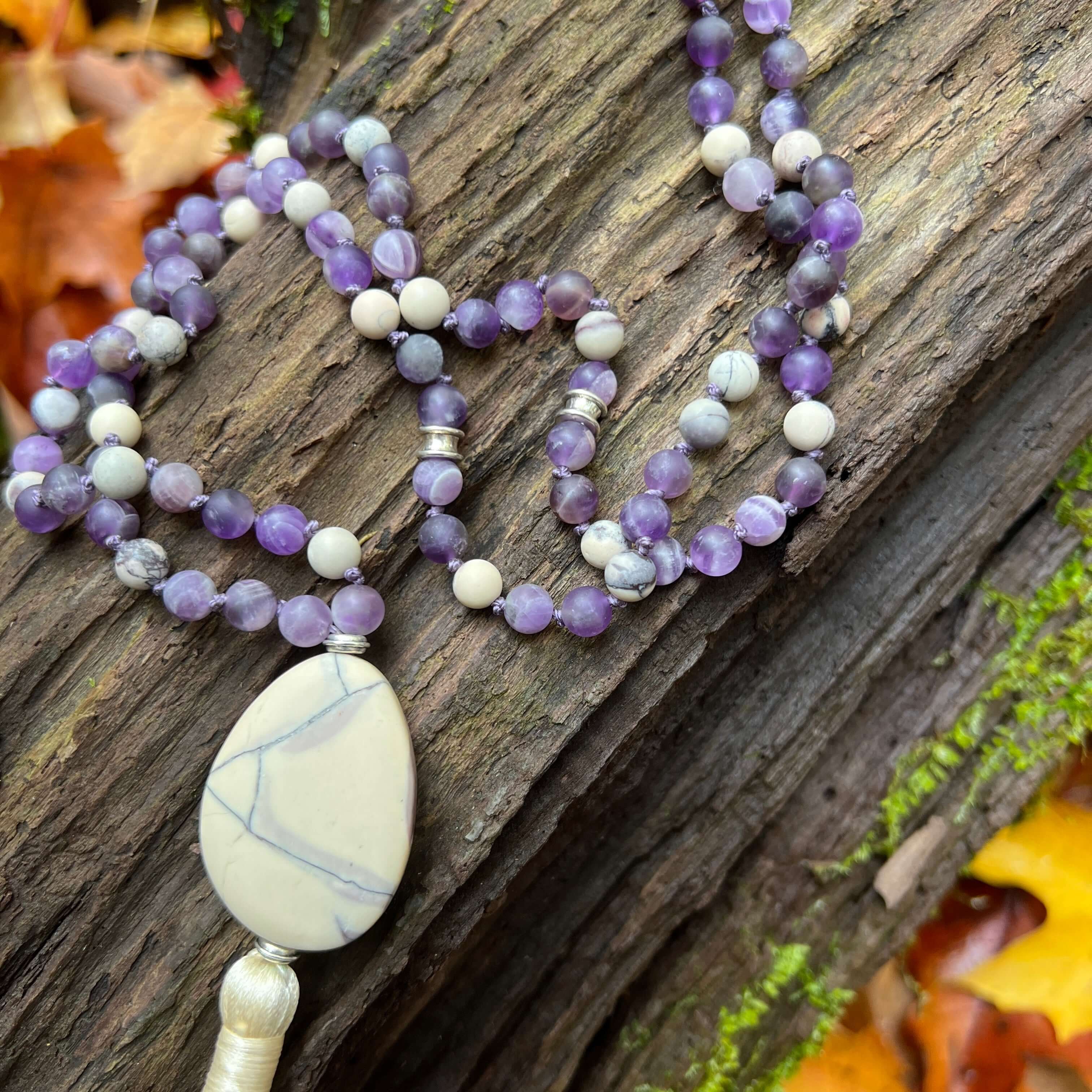 Third Eye Chakra Mala The Third Eye Chakra Mala is designed to help you tune into your inner voice and intuition. Handmade with multiple forms of matte Amethyst and Porcelain Jasper stones, the Third Eye Chakra Mala provides the wearer with energy that al