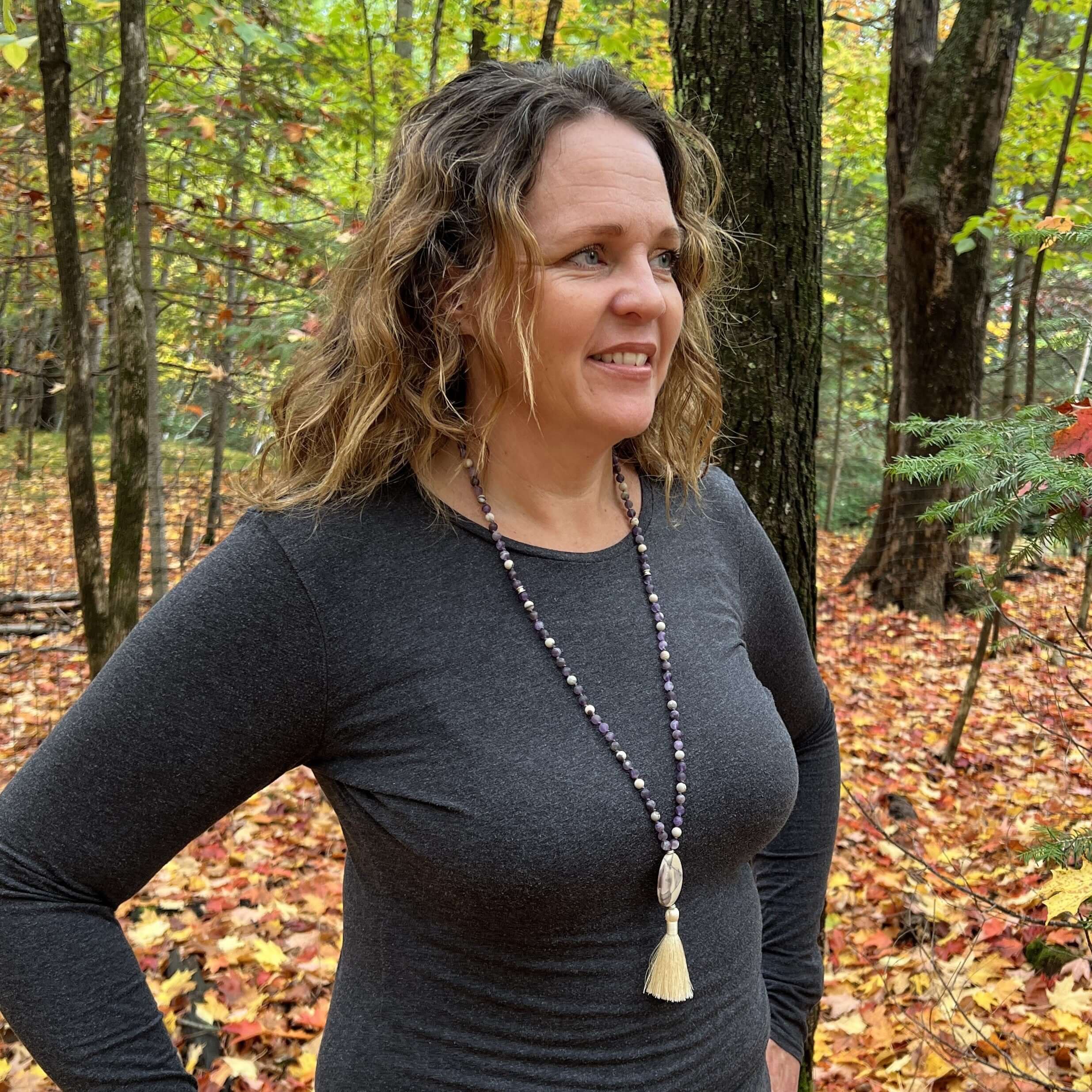 Third Eye Chakra Mala The Third Eye Chakra Mala is designed to help you tune into your inner voice and intuition. Handmade with multiple forms of matte Amethyst and Porcelain Jasper stones, the Third Eye Chakra Mala provides the wearer with energy that al