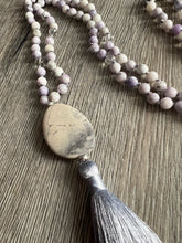 Load image into Gallery viewer, Gentle Soul Mala This mala is made with Howlite, Tiffany Jasper, Clear Quartz, and Porcelain Jasper stones which provide calm and grounding feelings for the wearer. Zodiac Signs: All. Chakras: All. Handmade with authentic crystals and gemstones in Minneap
