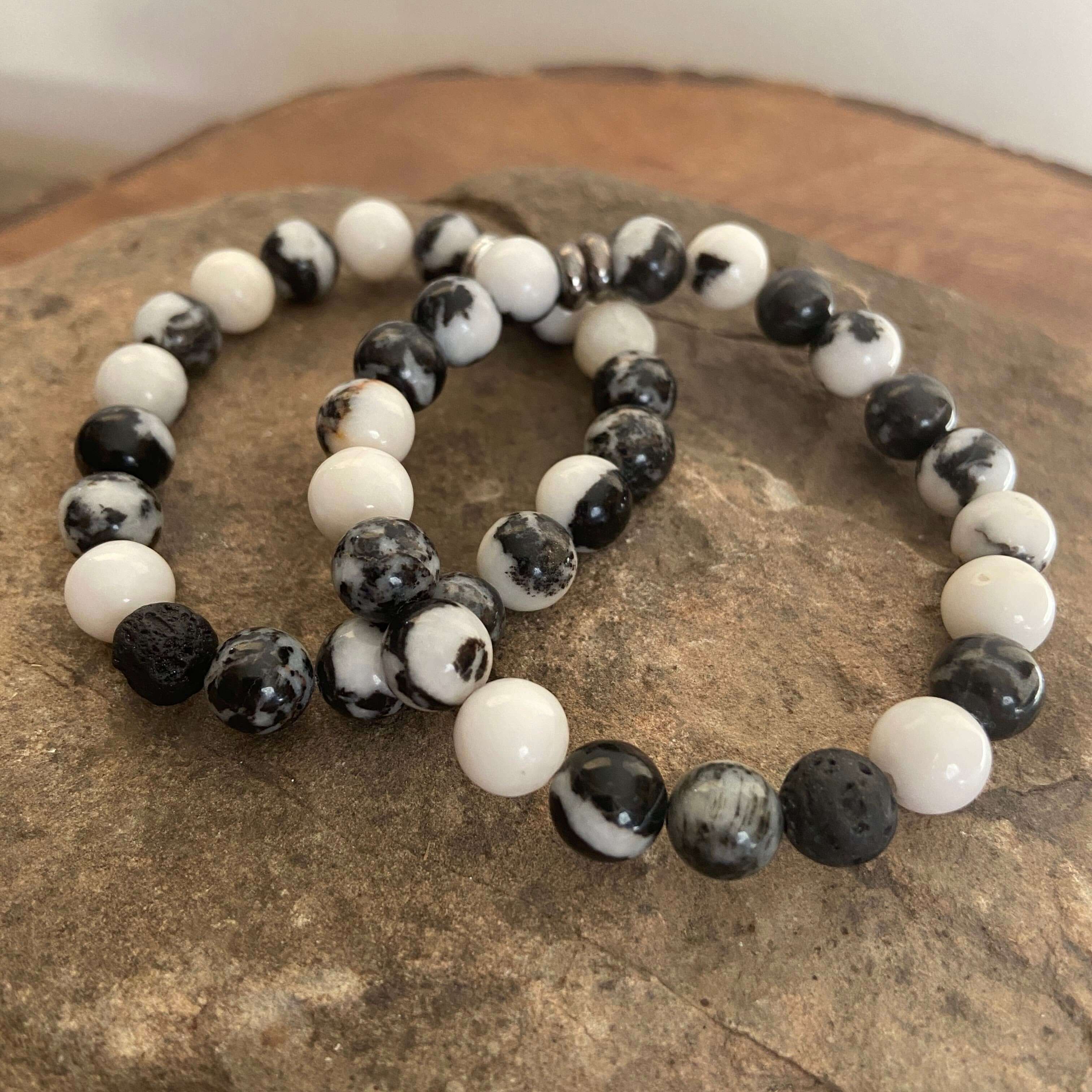 Zebra Jasper Bracelet This bracelet is made with high-quality Zebra Jasper gemstones which bring balance and calm to the wearer. Zodiac Signs: Libra and Virgo. Chakras: Root and Sacral. Handmade with authentic crystals & gemstones in Minneapolis, MN.