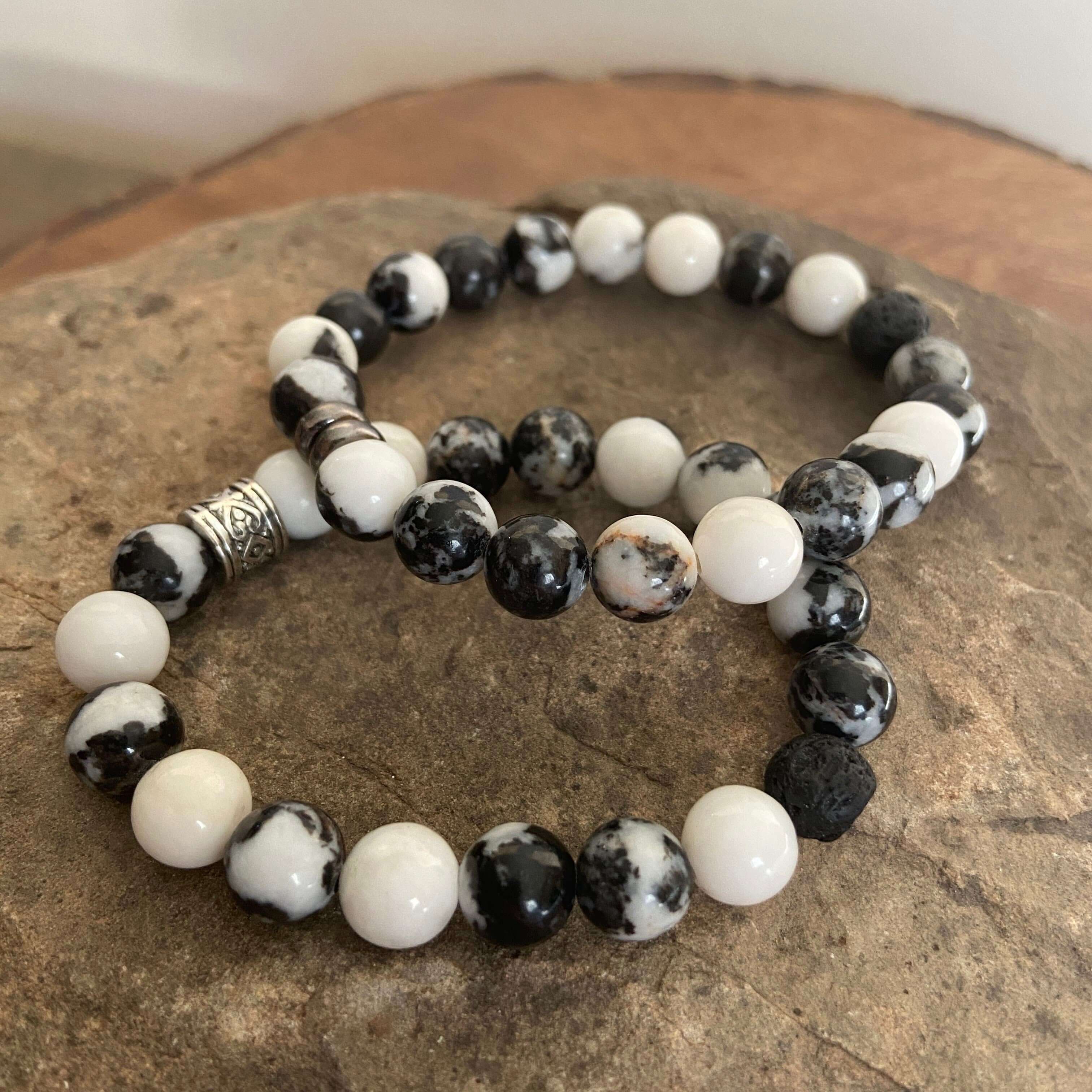 Zebra Jasper Bracelet This bracelet is made with high-quality Zebra Jasper gemstones which bring balance and calm to the wearer. Zodiac Signs: Libra and Virgo. Chakras: Root and Sacral. Handmade with authentic crystals & gemstones in Minneapolis, MN.