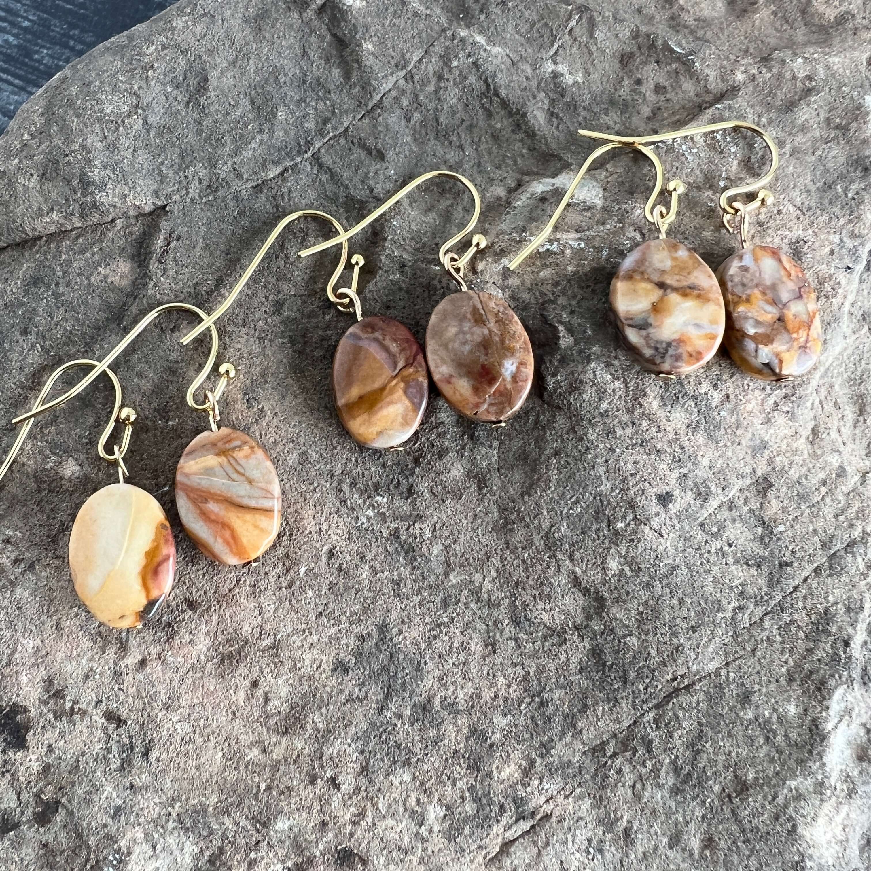 Venus Jasper Earrings These earrings are made with Venus Jasper gemstones which help ground and strengthen the wearer. Zodiac Signs: Leo, Virgo & Scorpio. Chakras: Root. Handmade with authentic crystals & gemstones in Minneapolis, MN.