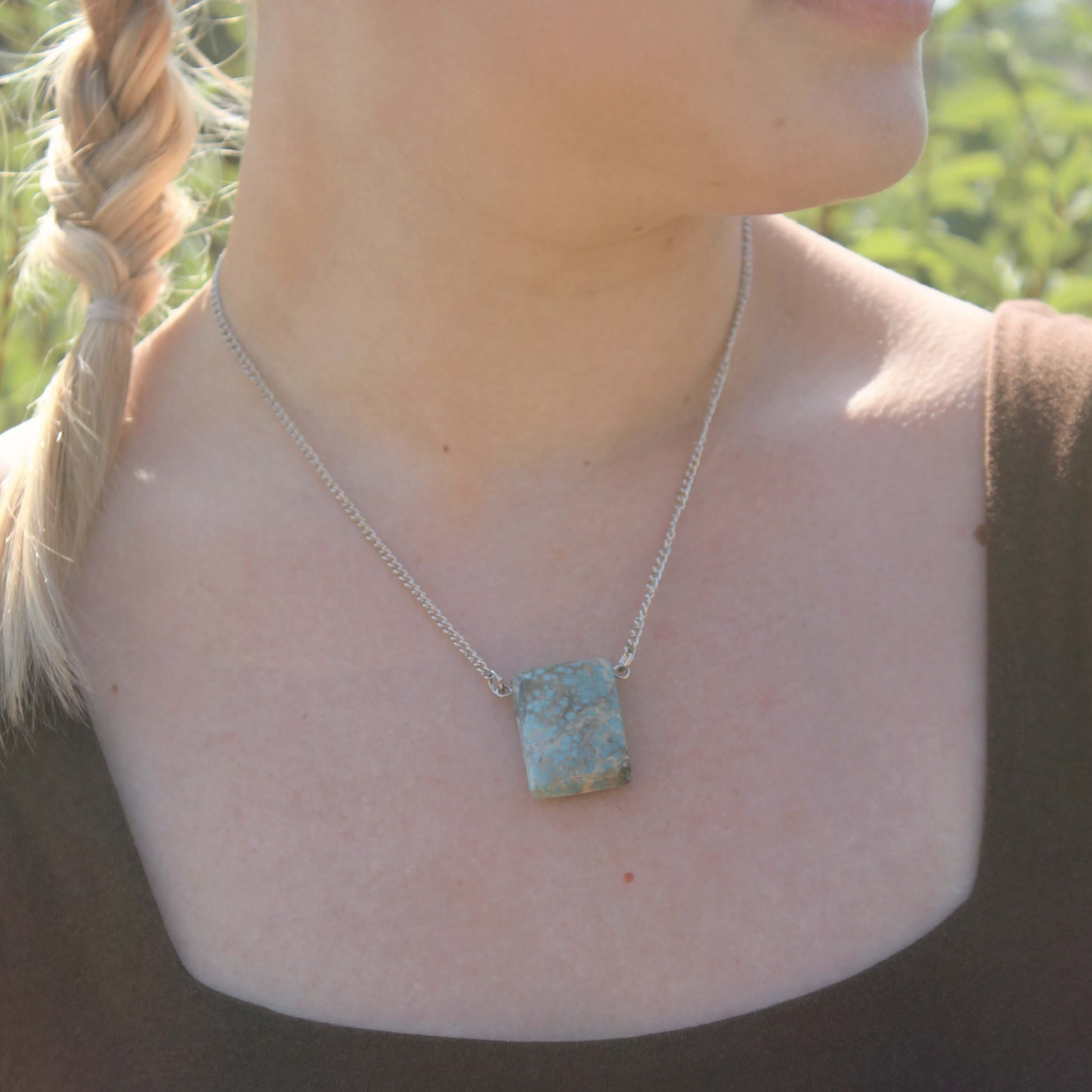 Turquoise Pendant Necklace This necklace is made with high-quality Turquoise gemstones which bring peace and alignment to the wearer. Zodiac Sign: Sagittarius. Chakras: Heart & Throat. Handmade with authentic crystals & gemstones in Minneapolis, MN.